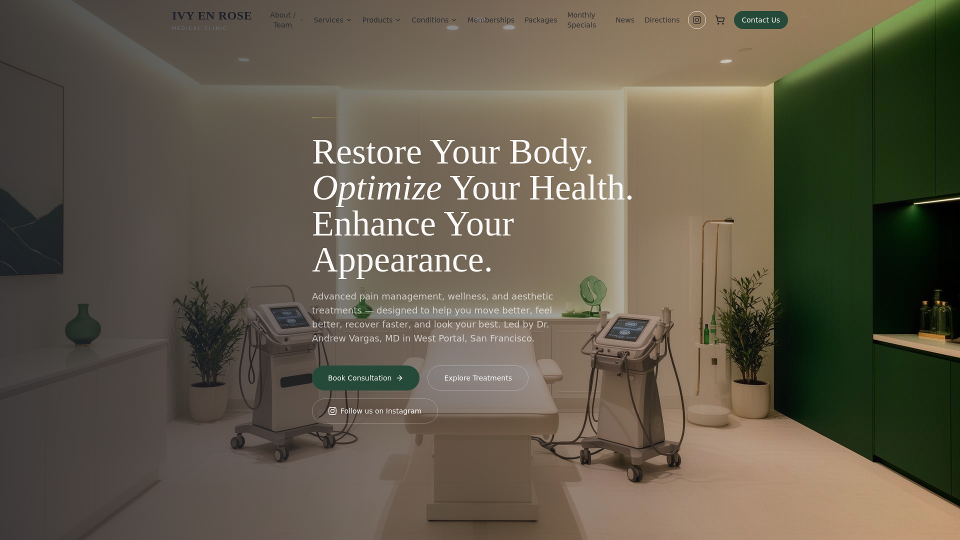 Clean, professional medical spa treatment room with neutral tones at Ivy En Rose Medical Spa in San Francisco