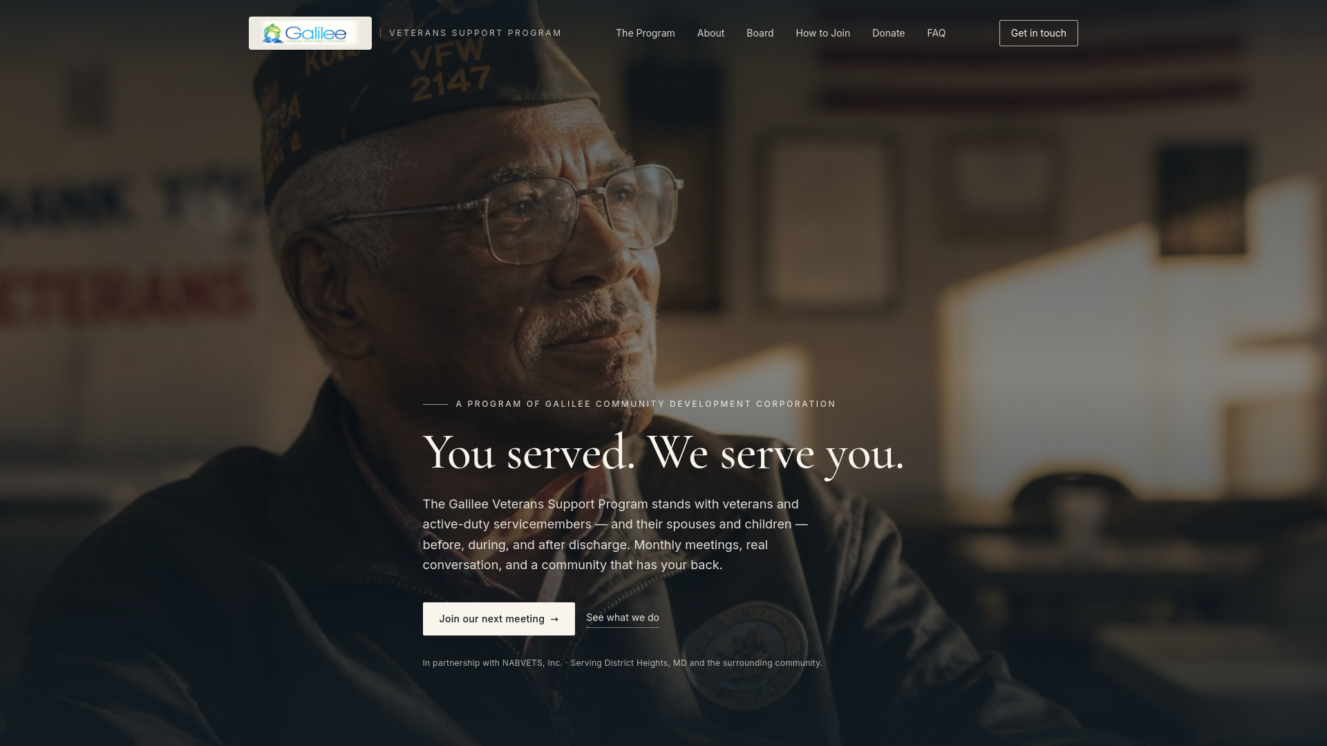 Screenshot of the Galilee Veterans Support Program website homepage