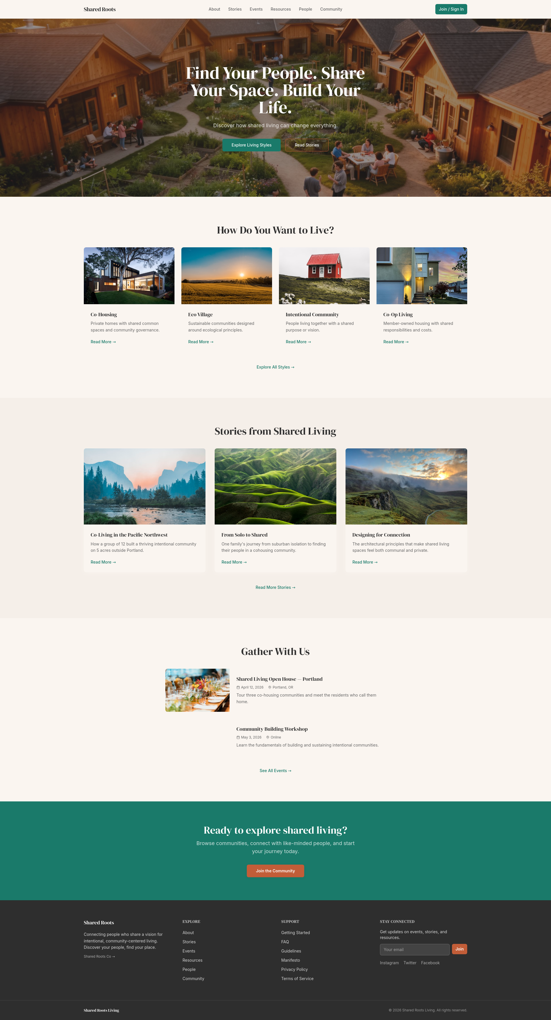 Shared Roots Program Shared Roots Living — Intentional Community Connection