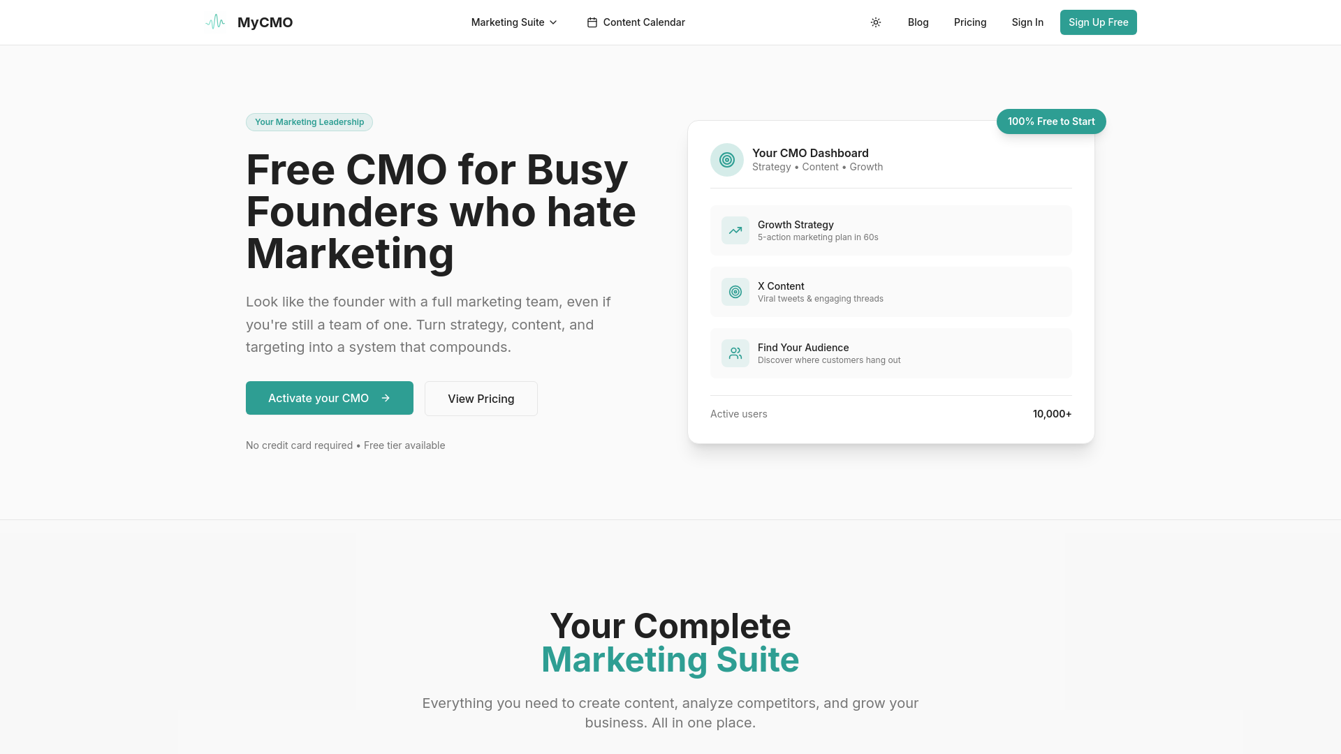 Free CMO for Indie Hackers & Small Business | MyCMO