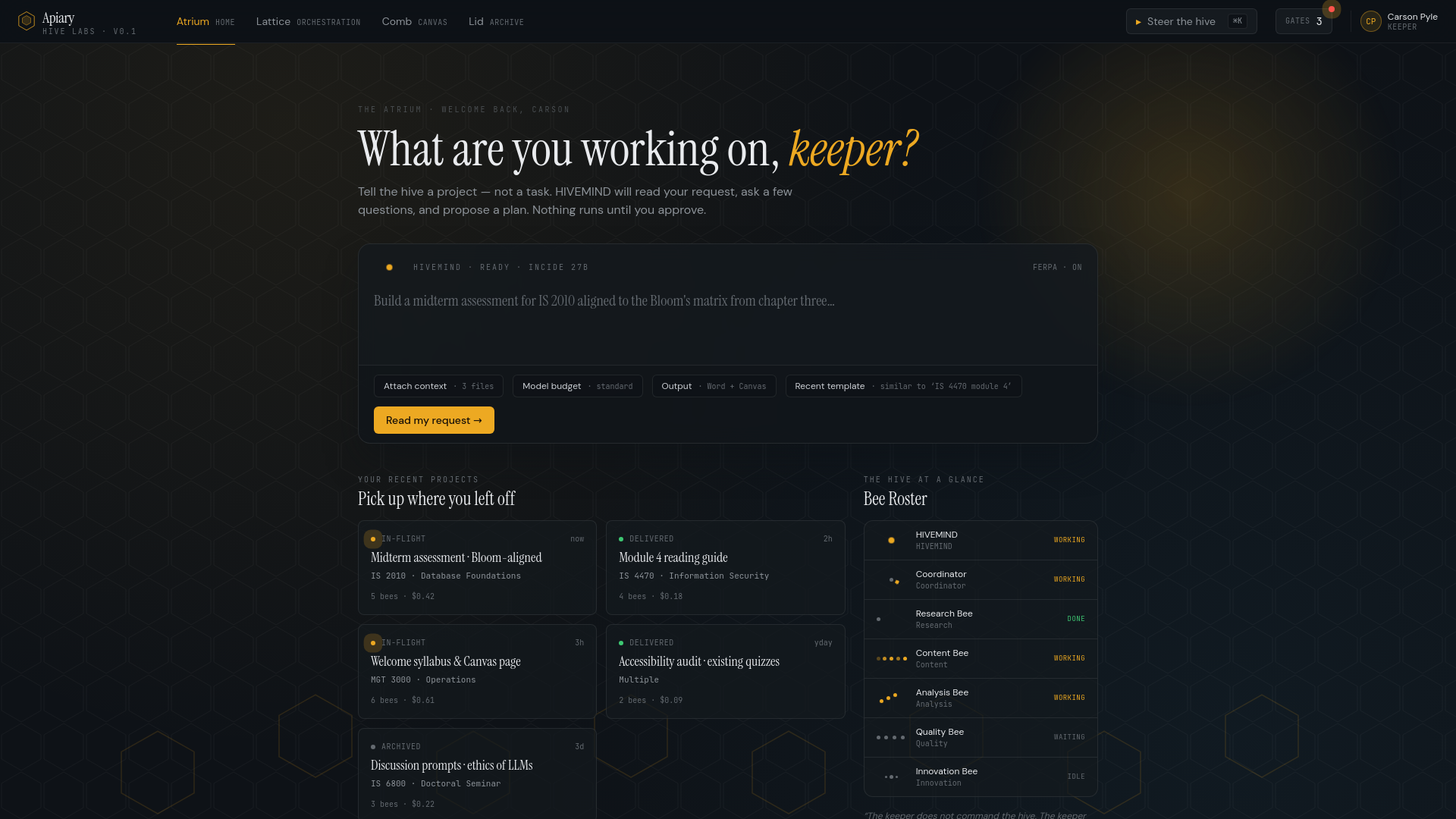 Apiary — the keeper's interface