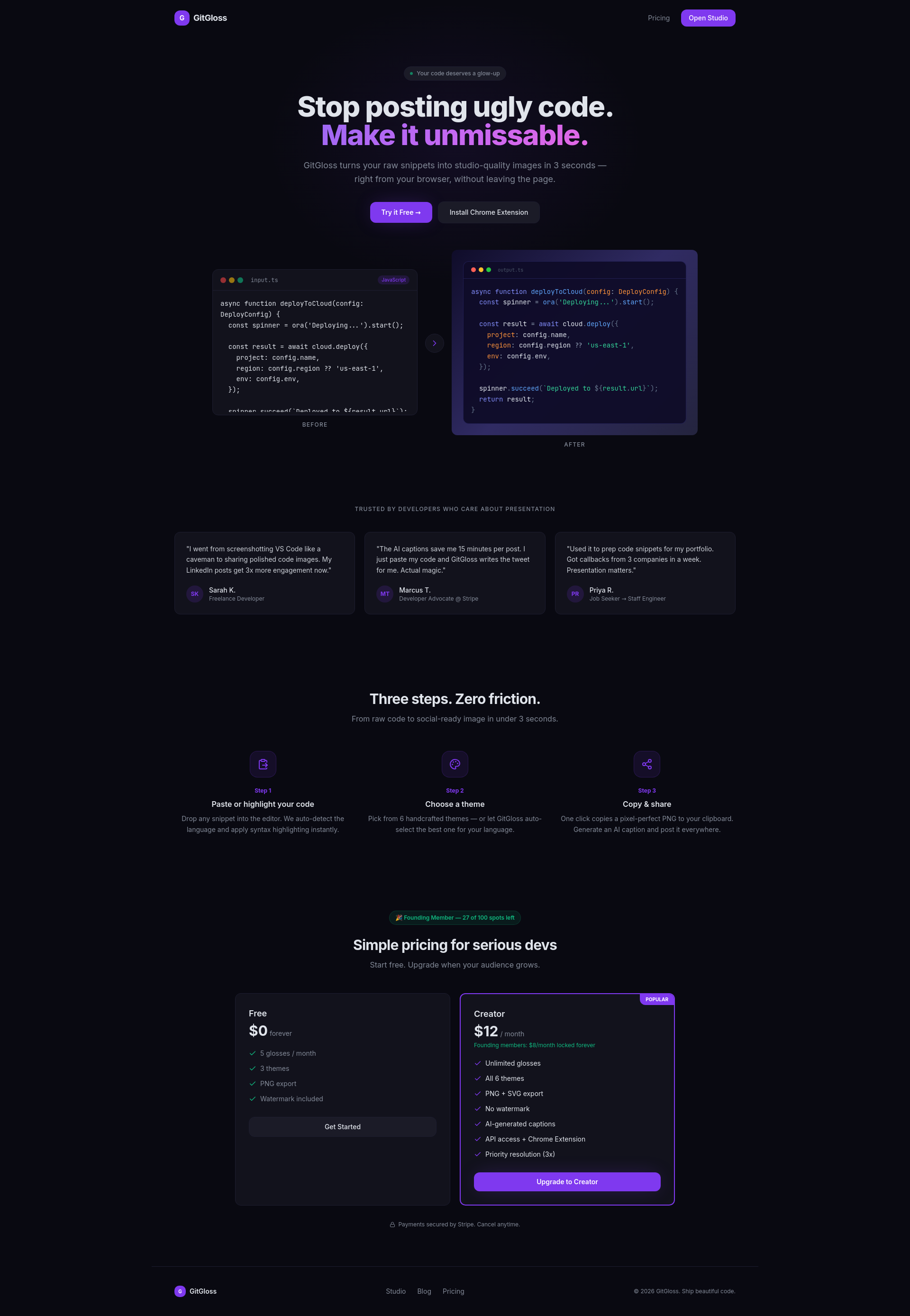 GitGloss — Beautiful Code Images for Developers