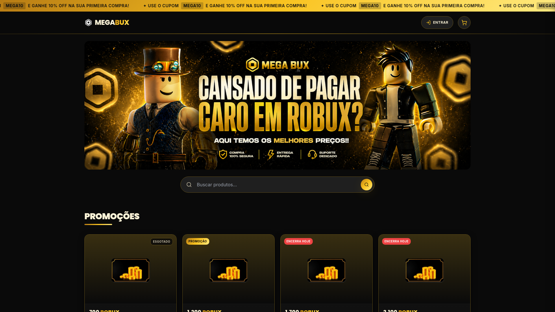 MegaBux — Robux barato com entrega rápida e segura