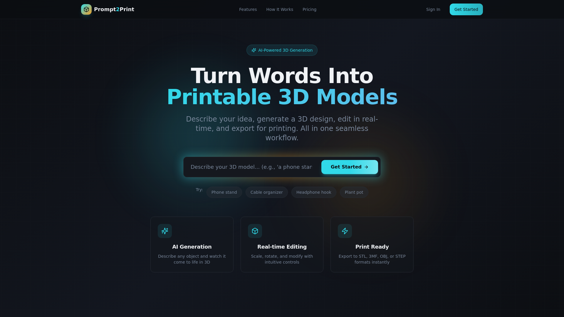 Prompt2Print Studio - AI-Powered Text to 3D Model Generator
