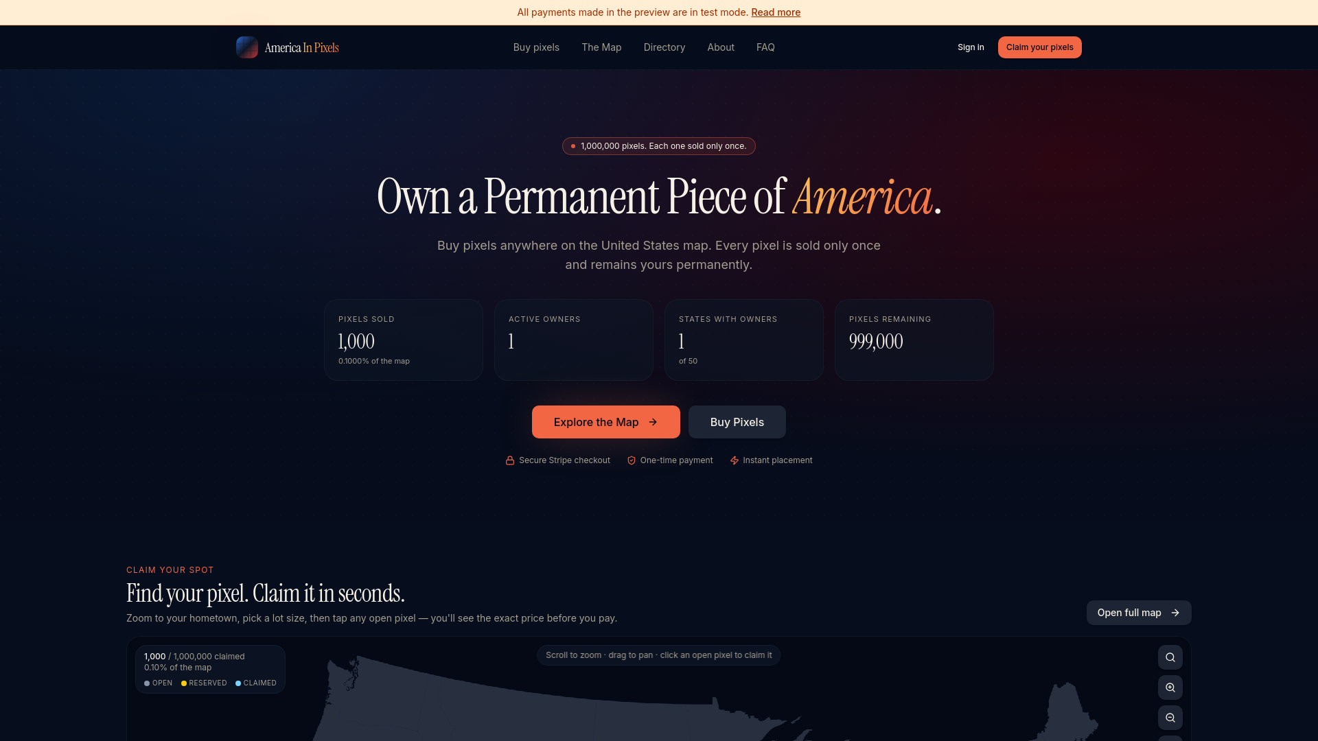 I spent the last month building a website where anyone can permanently own a tiny piece of America. logo