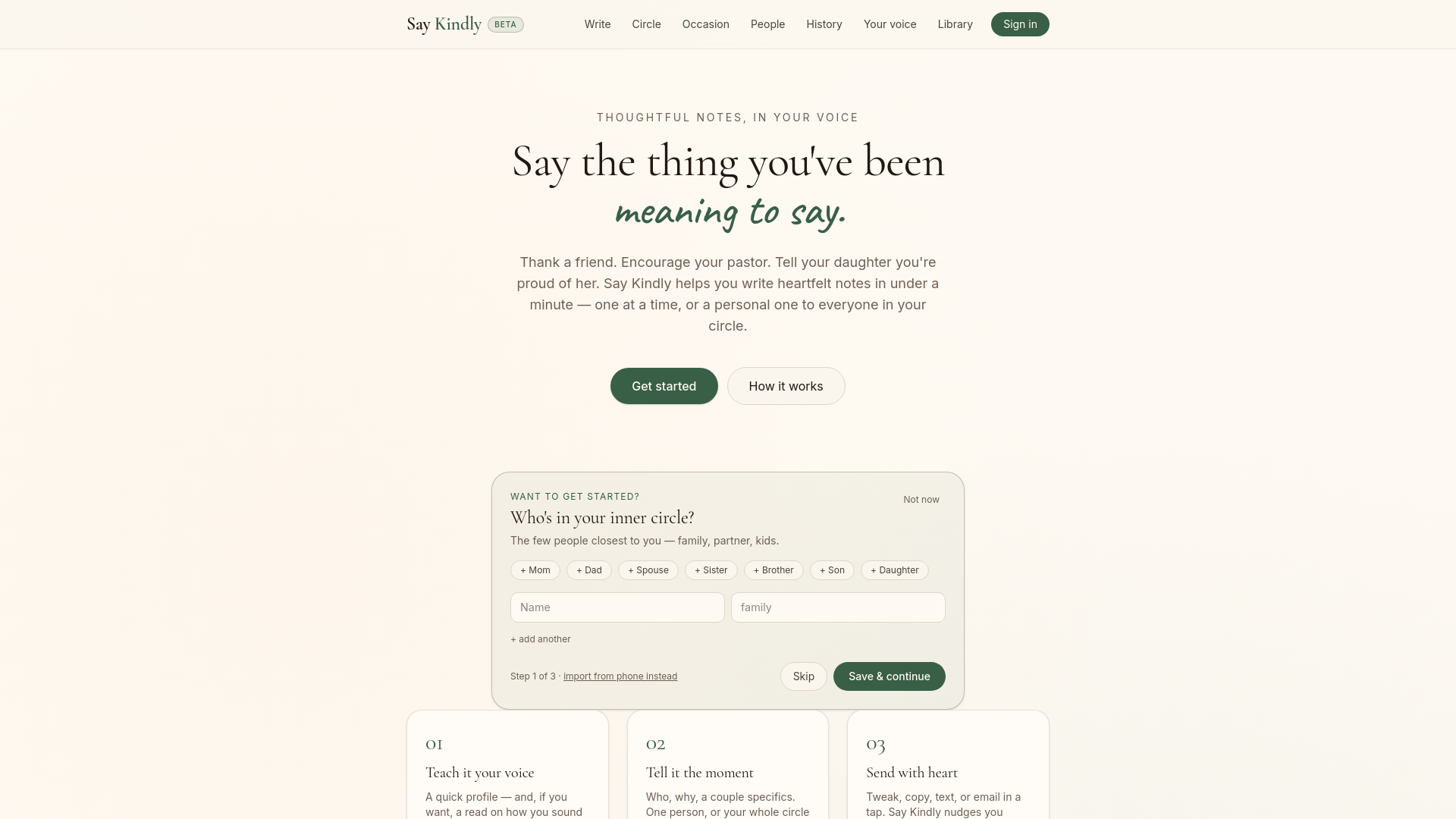 Say Kindly — write thoughtful notes in your own voice