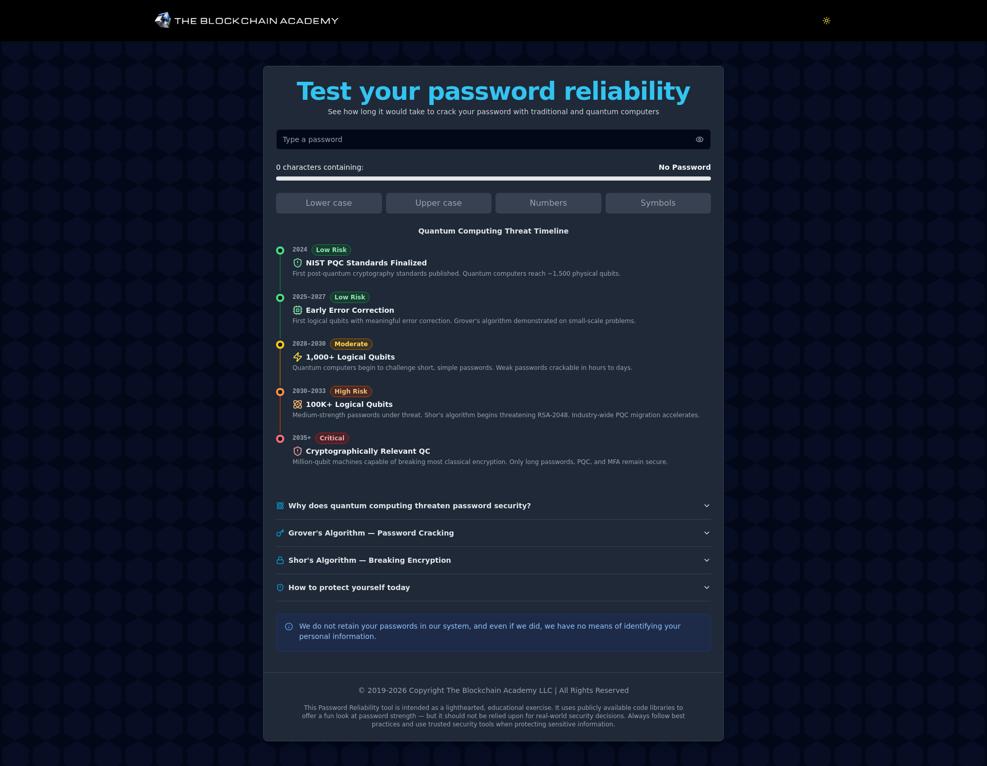 Quantum Password Quantum Password Strength Tester | Blockchain Simulations