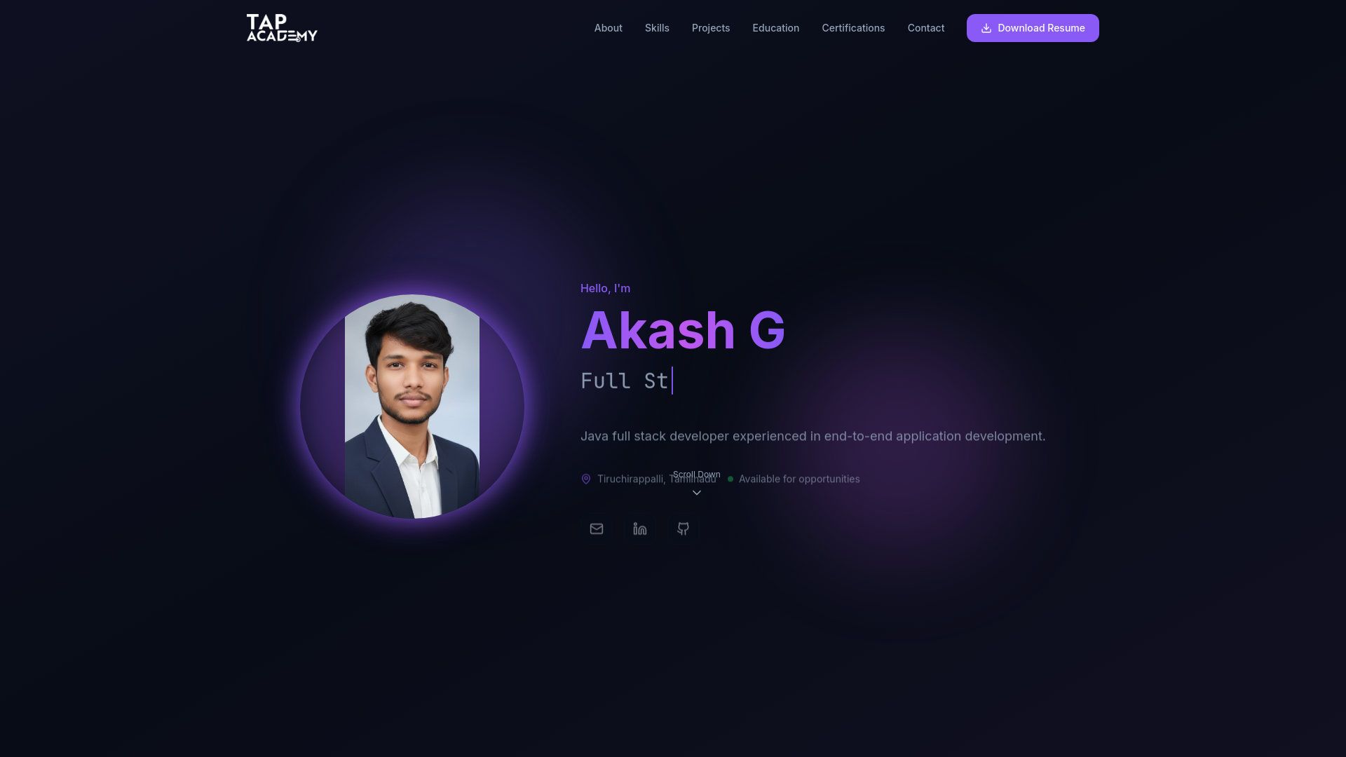 Akash G | Java Full Stack Developer Portfolio