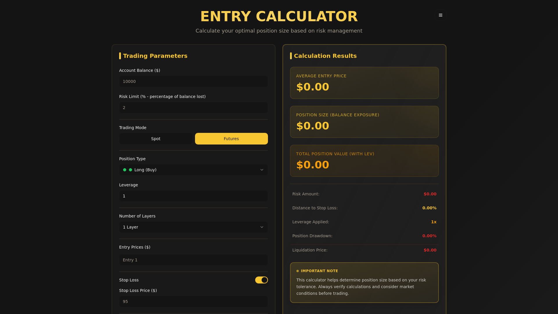 POSITION SIZE CALCULATOR - RISK MANAGEMENT TOOL
