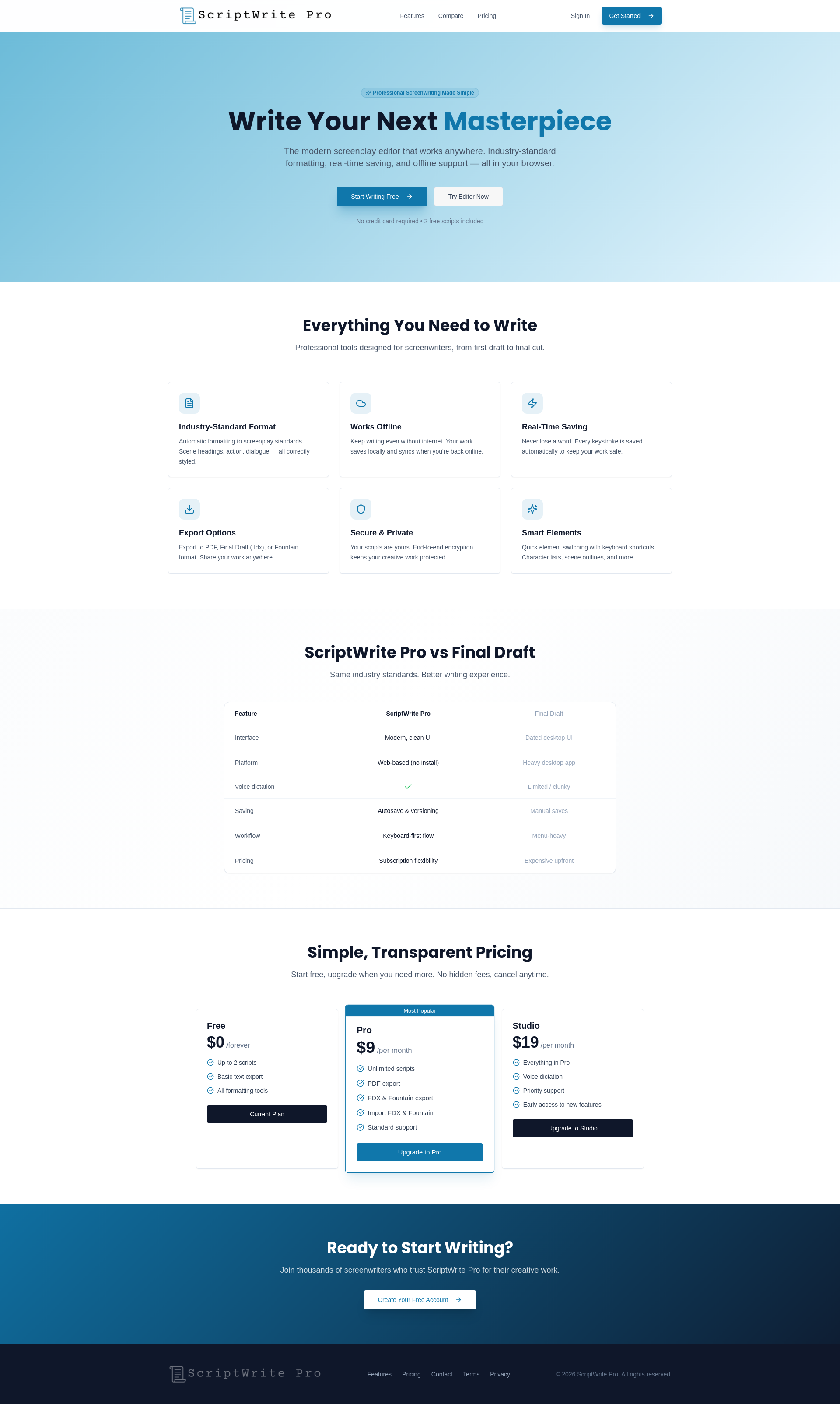 ScriptWrite Pro — Professional Screenplay Editor