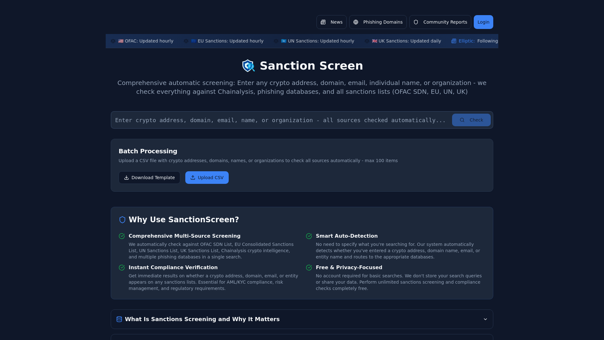 Frequently Asked Questions | Sanction Screen