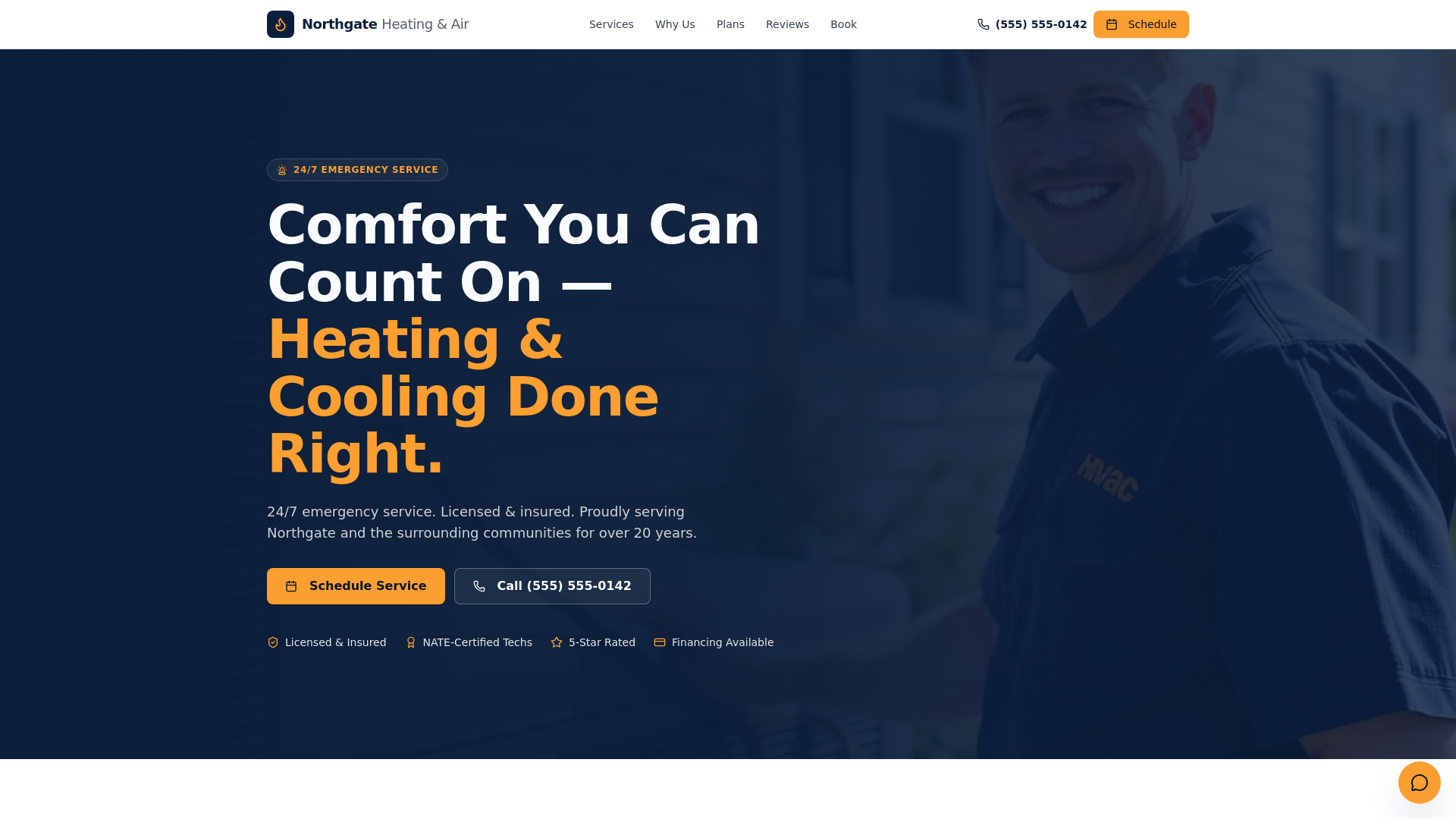 Northgate Heating & Air — HVAC website design with a custom 24/7 AI receptionist by ZenLeads.io