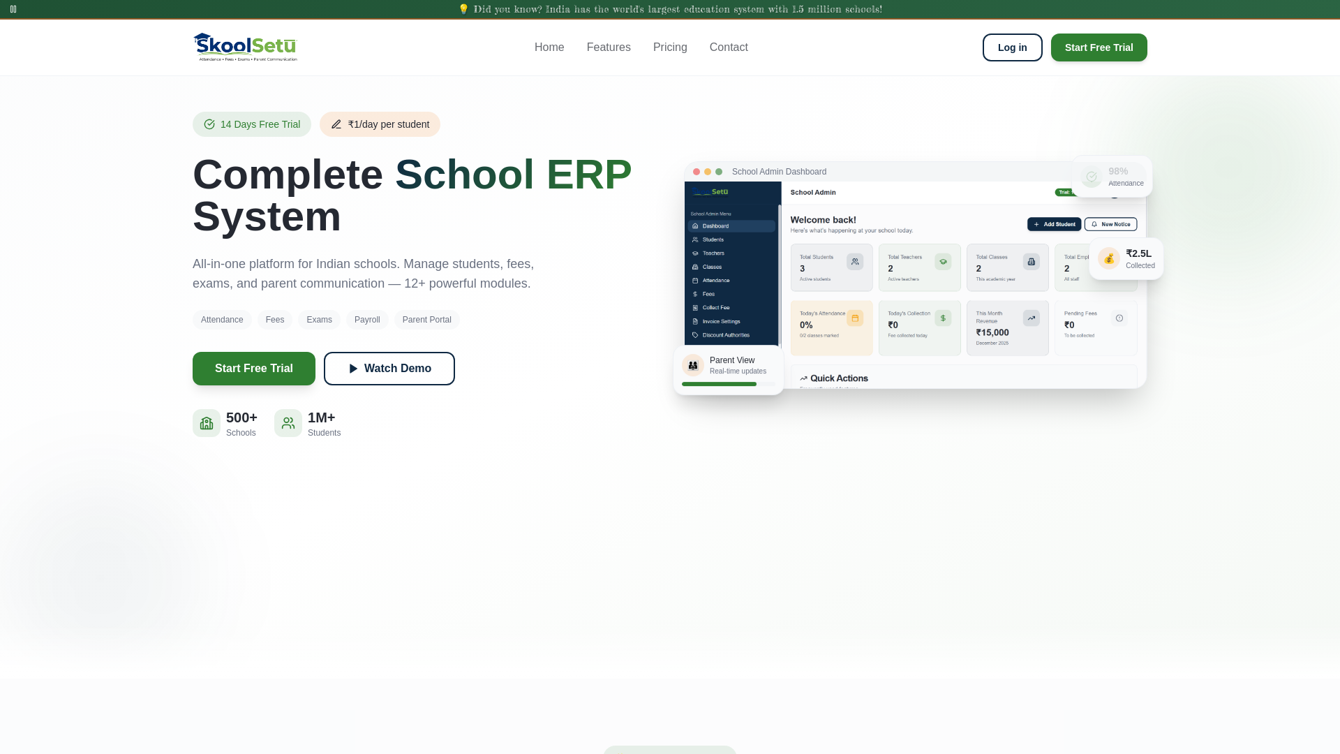 SkoolSetu - Complete School ERP | Attendance, Fees, Exams & Parent ...