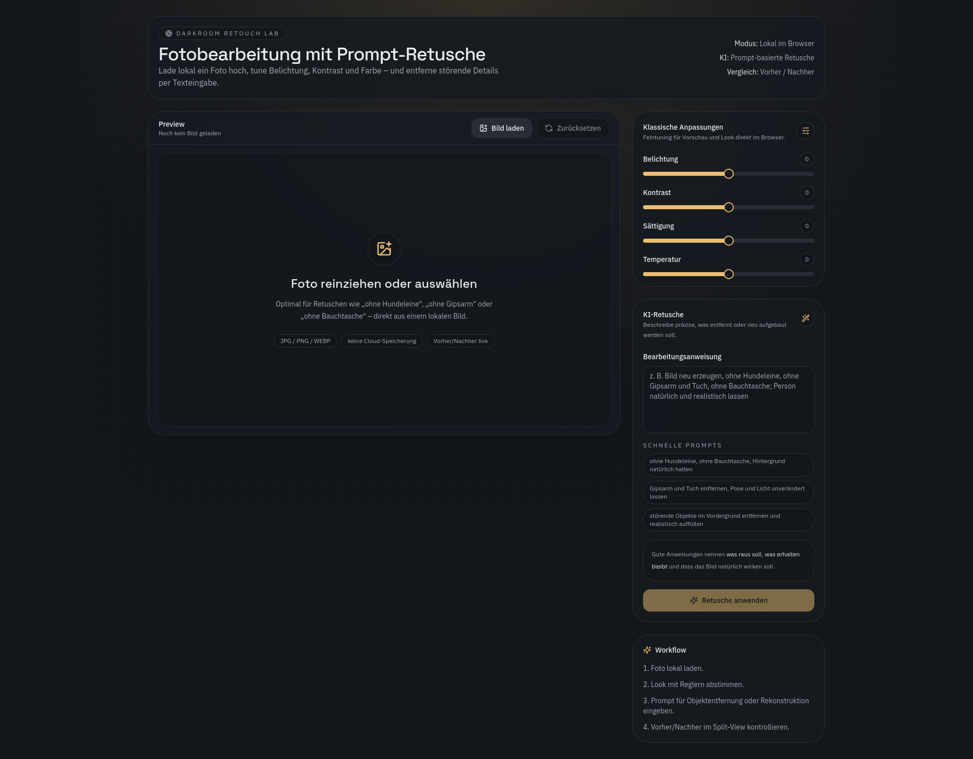 KI Bildbearbeitung & Foto Retusche — Darkroom Retouch Lab – Gratis-Guide