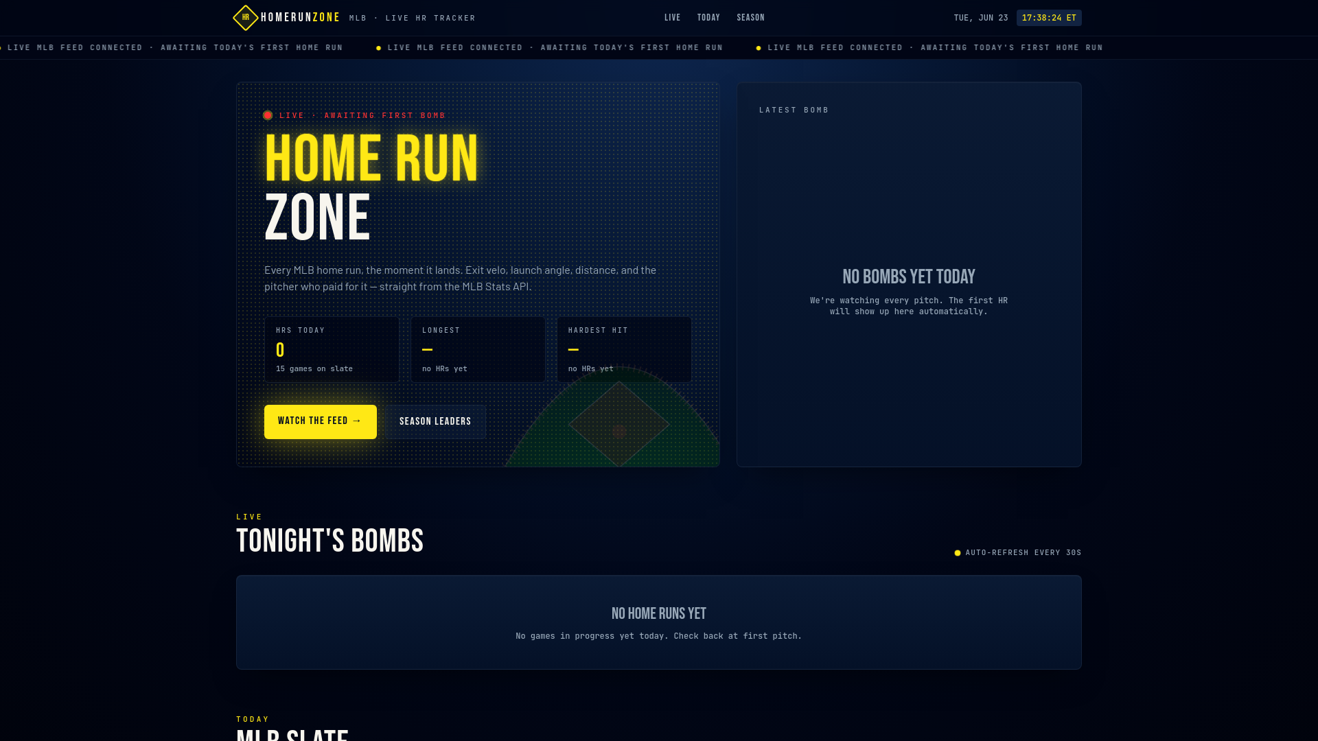 HomeRunZONE — Live MLB Home Run Tracker