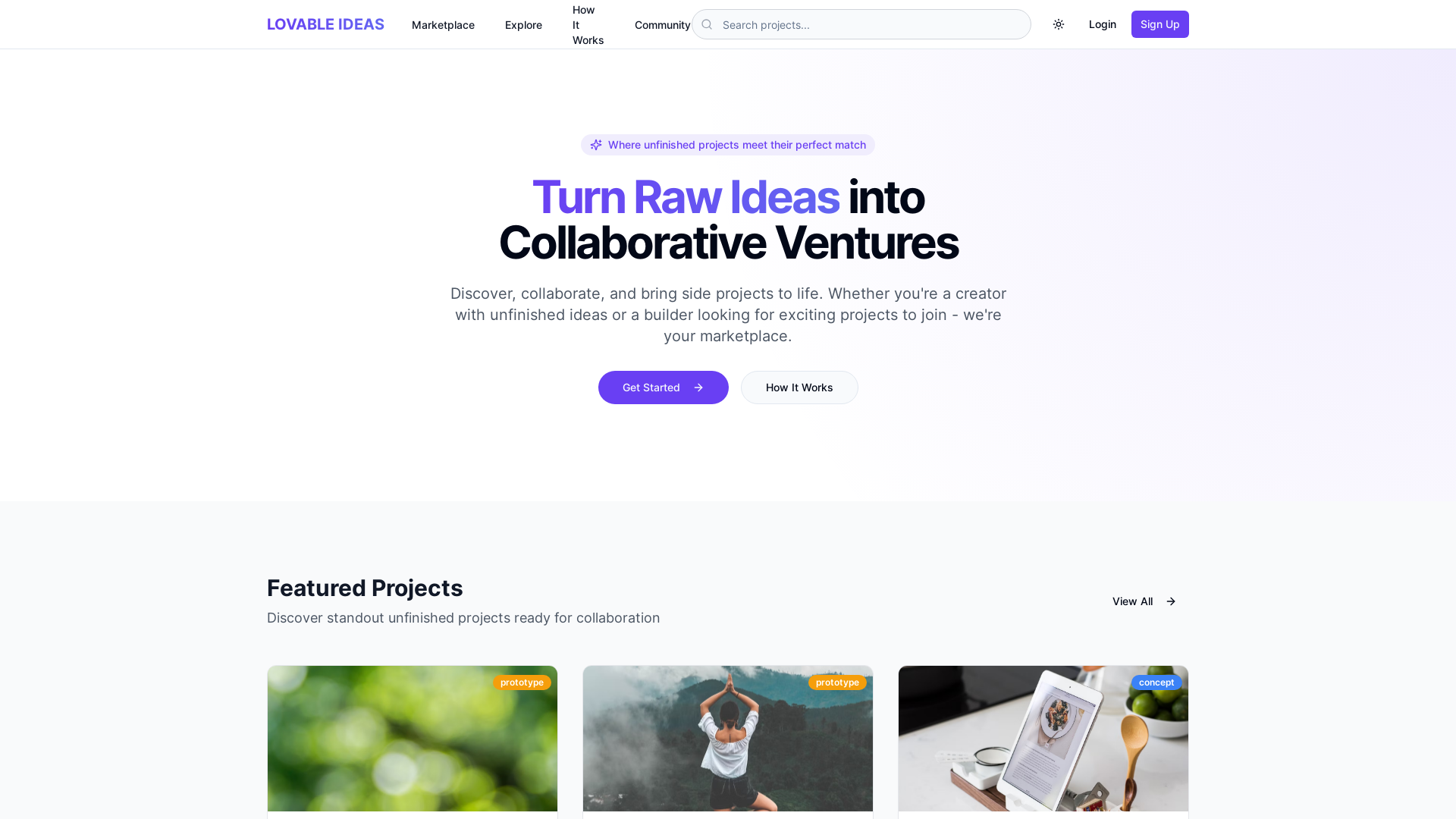 Modern Unfinished Ideas Marketplace Platform