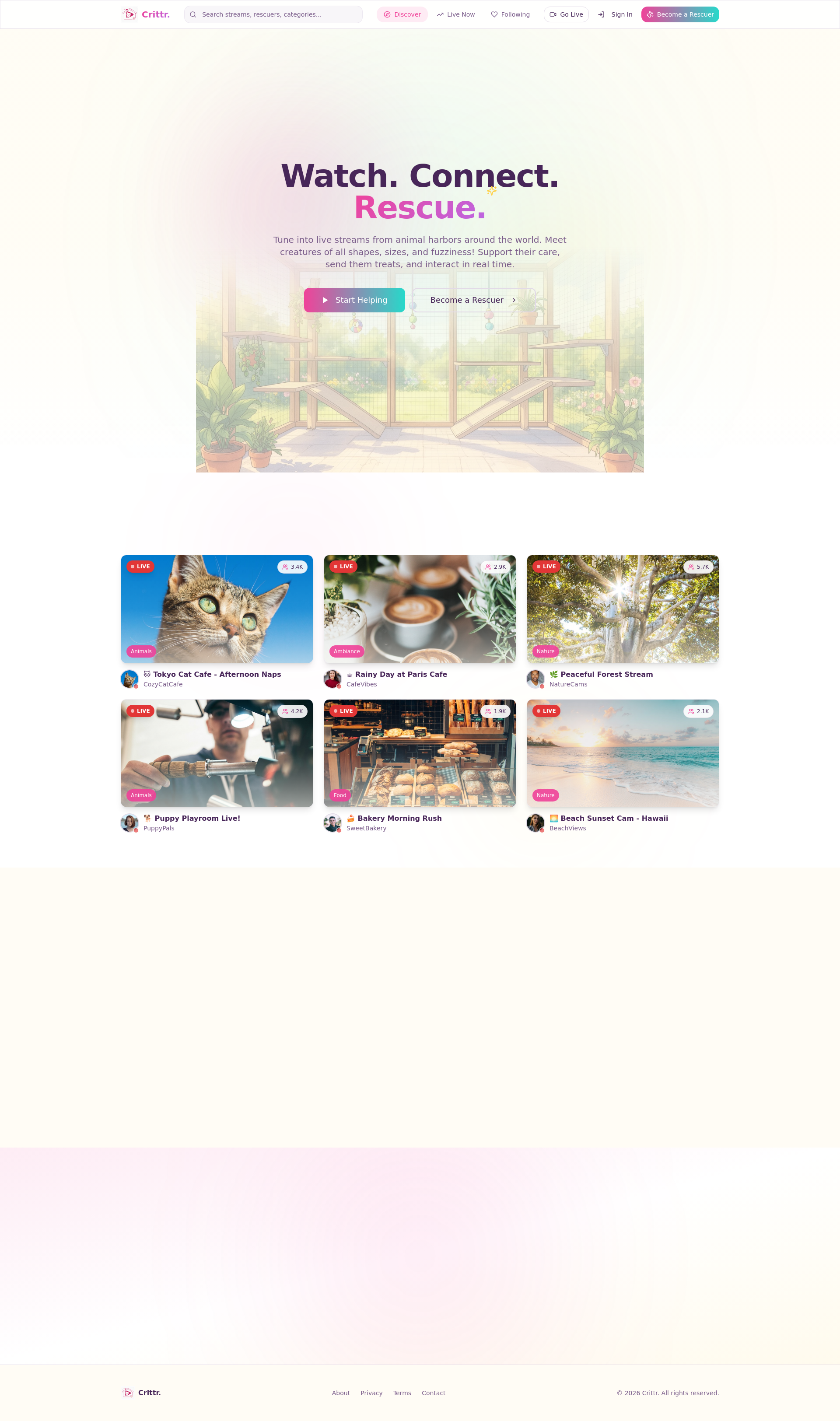 Crittr — Watch, gift, and help rescue animals live