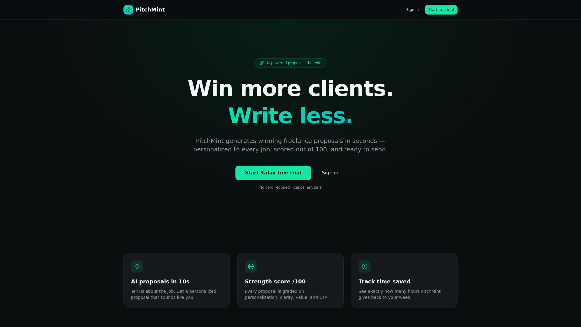 PitchMint — 官网预览图