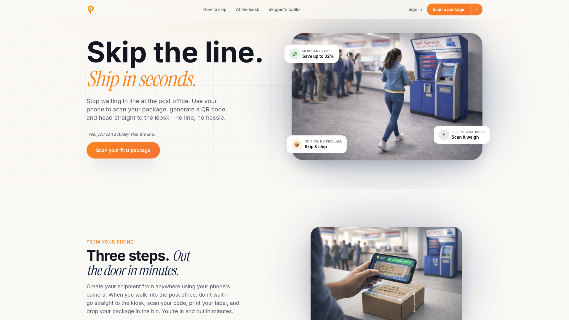 Skip N Ship — Print USPS labels at any kiosk, drop & go