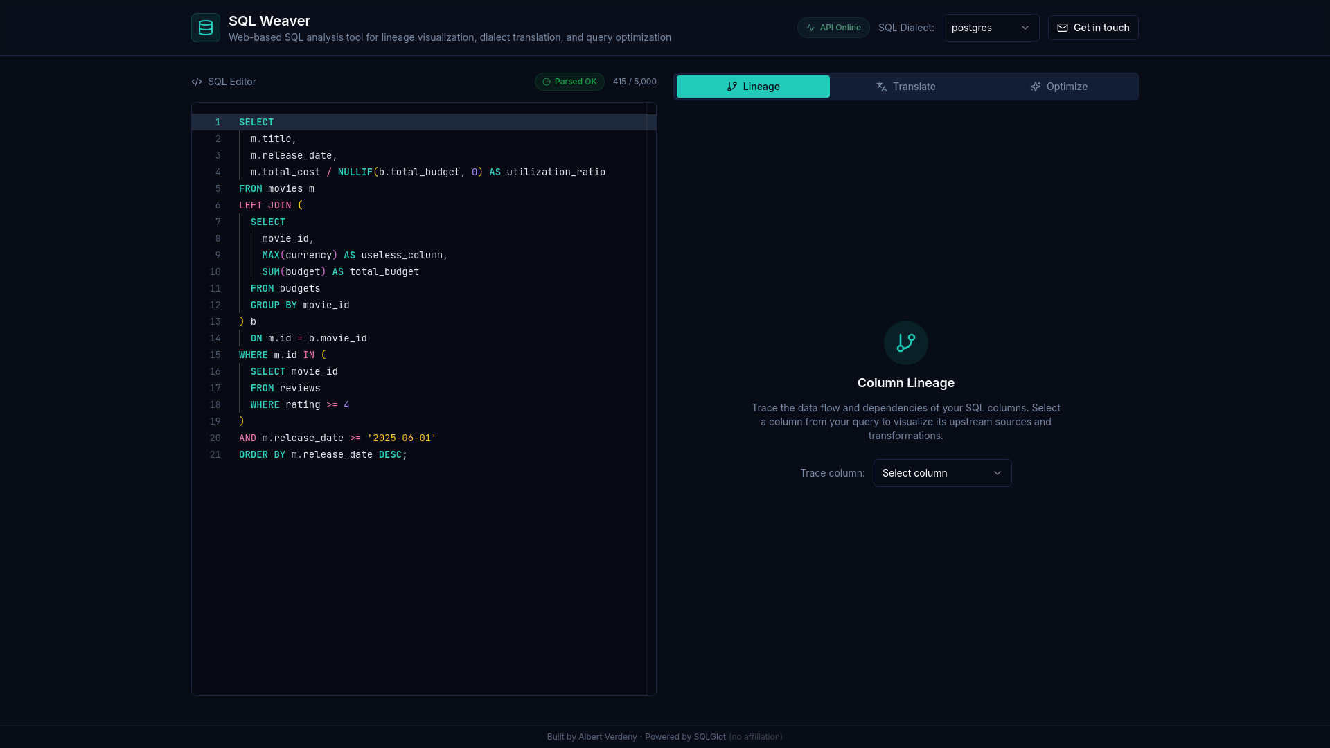 SQL Weaver - Parse, Visualize & Translate SQL Queries