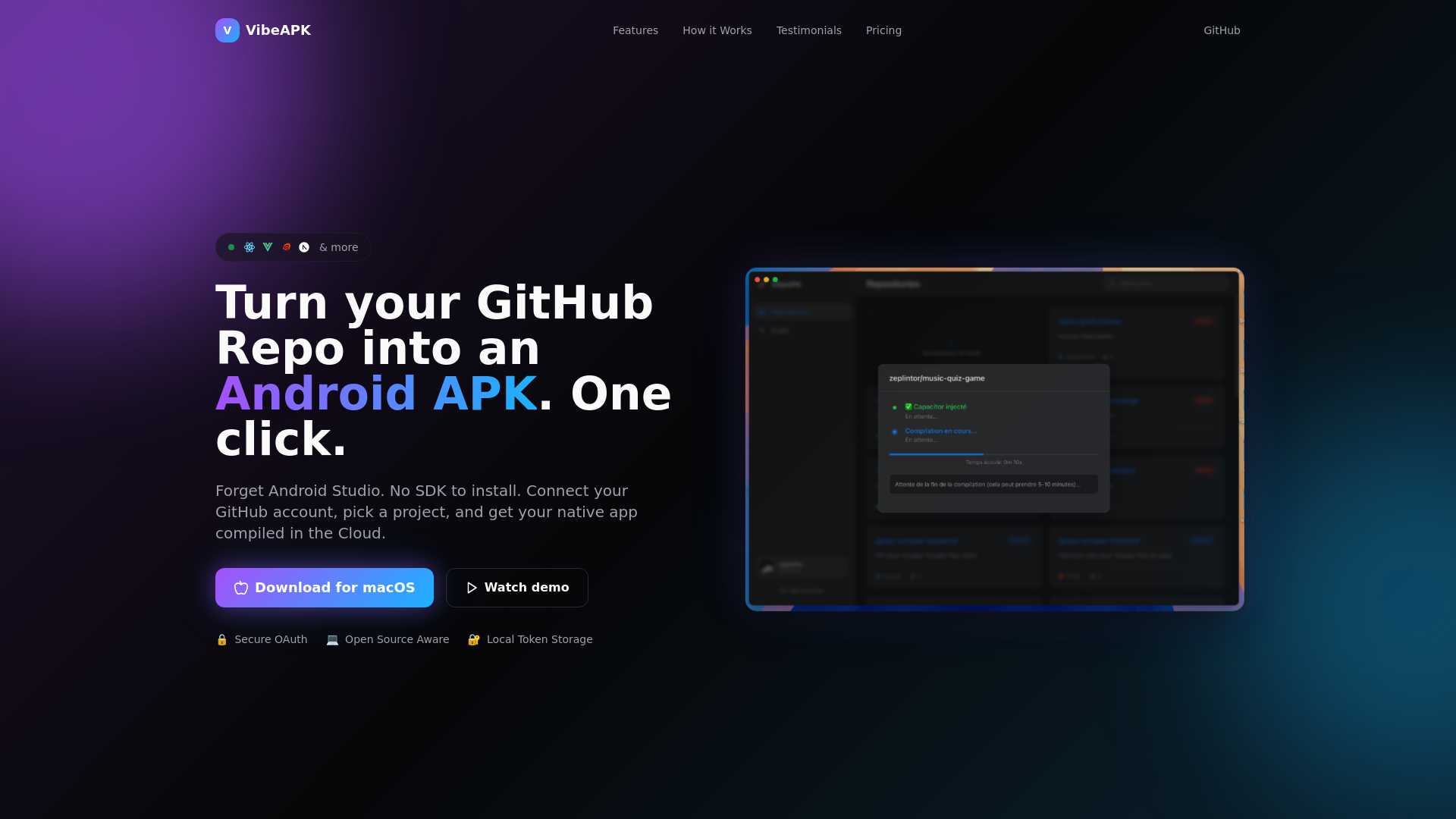 VibeAPK - Turn GitHub Repos into Android APKs for macOS