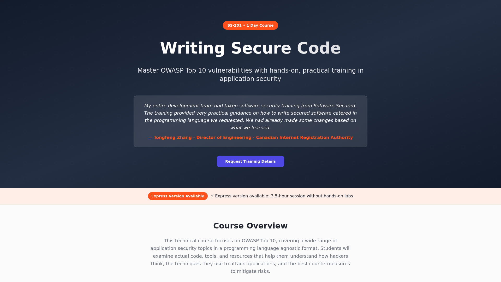 Writing Secure Code SS-201 | Software Secured Training