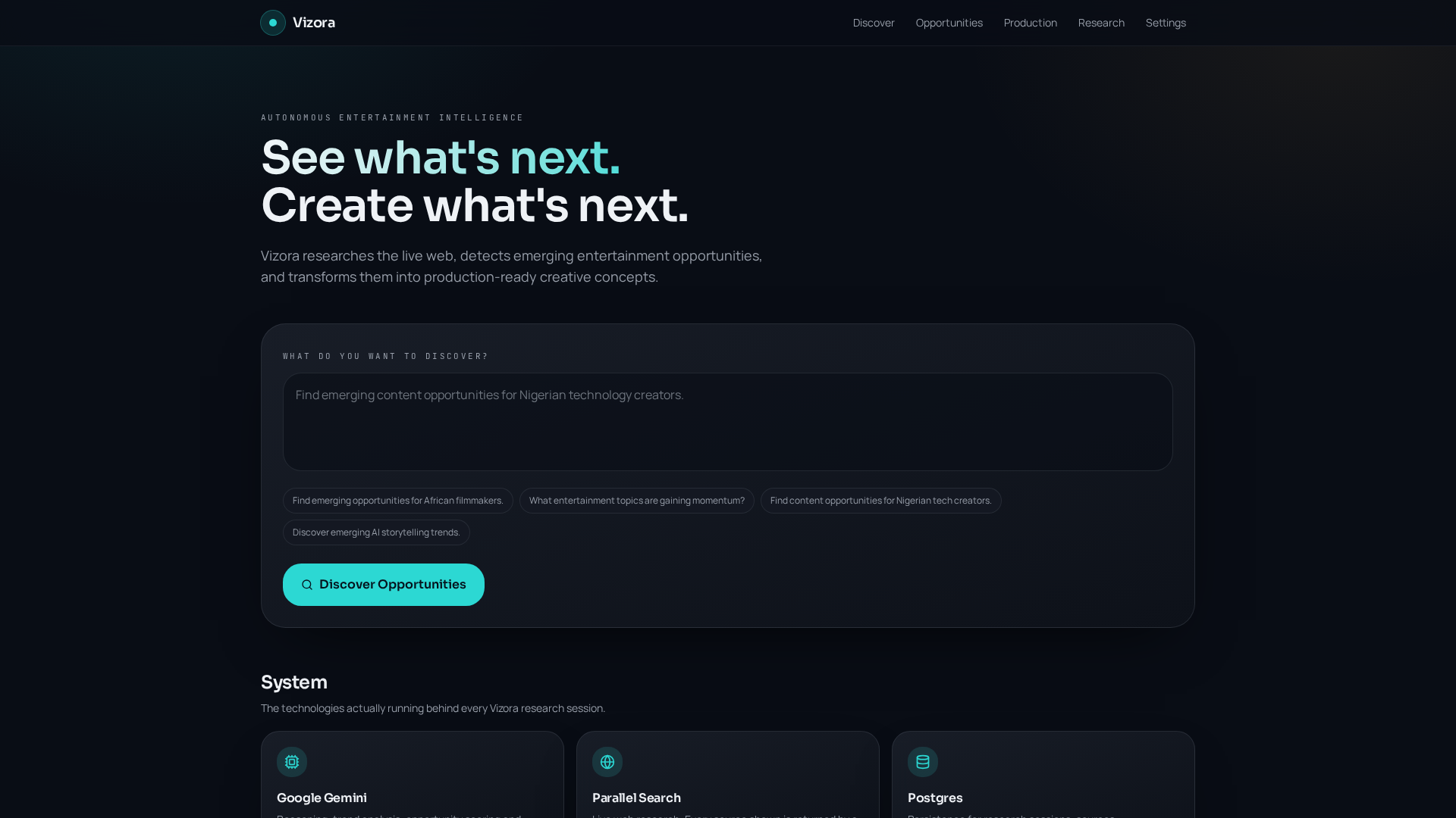Vizora — See what's next. Create what's next.