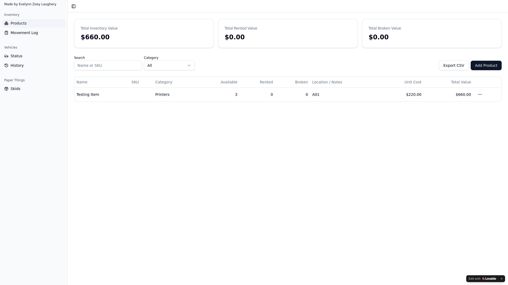 Inventory Application And Documentation