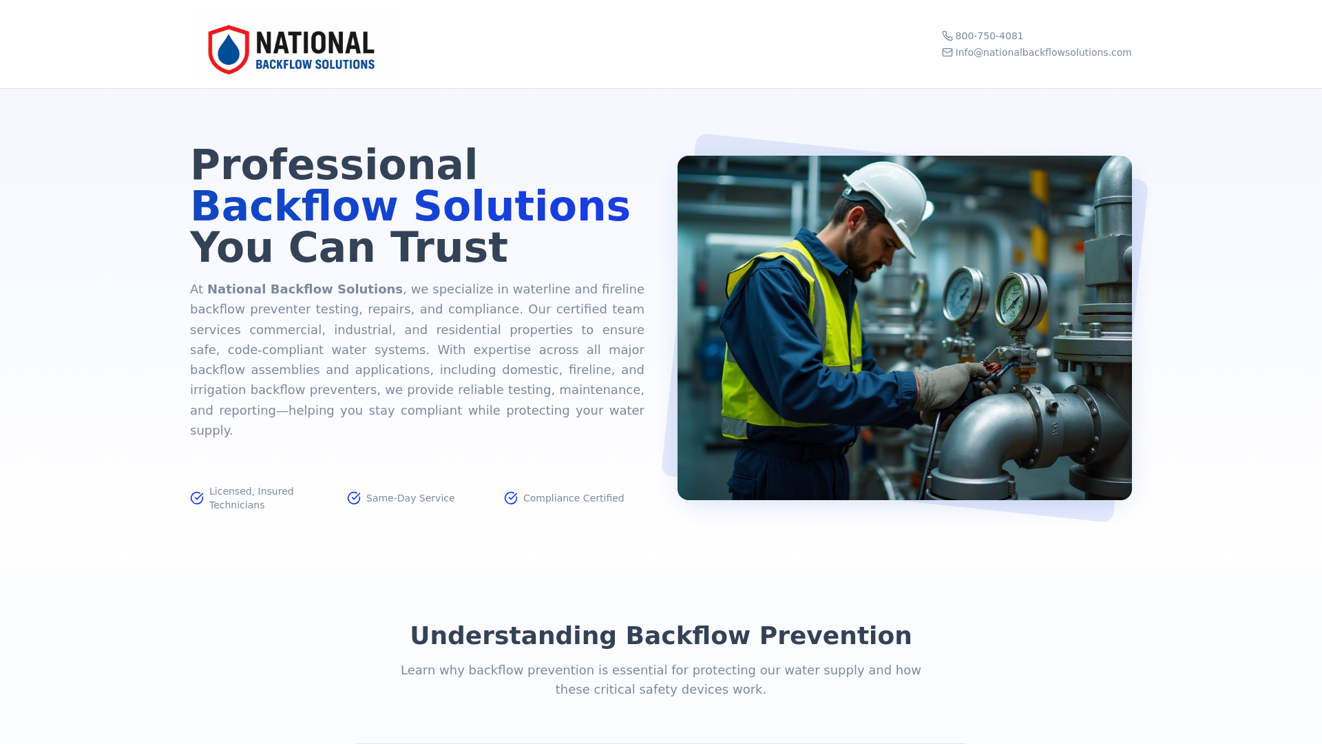 National Backflow Solutions - Professional Water Safety Services