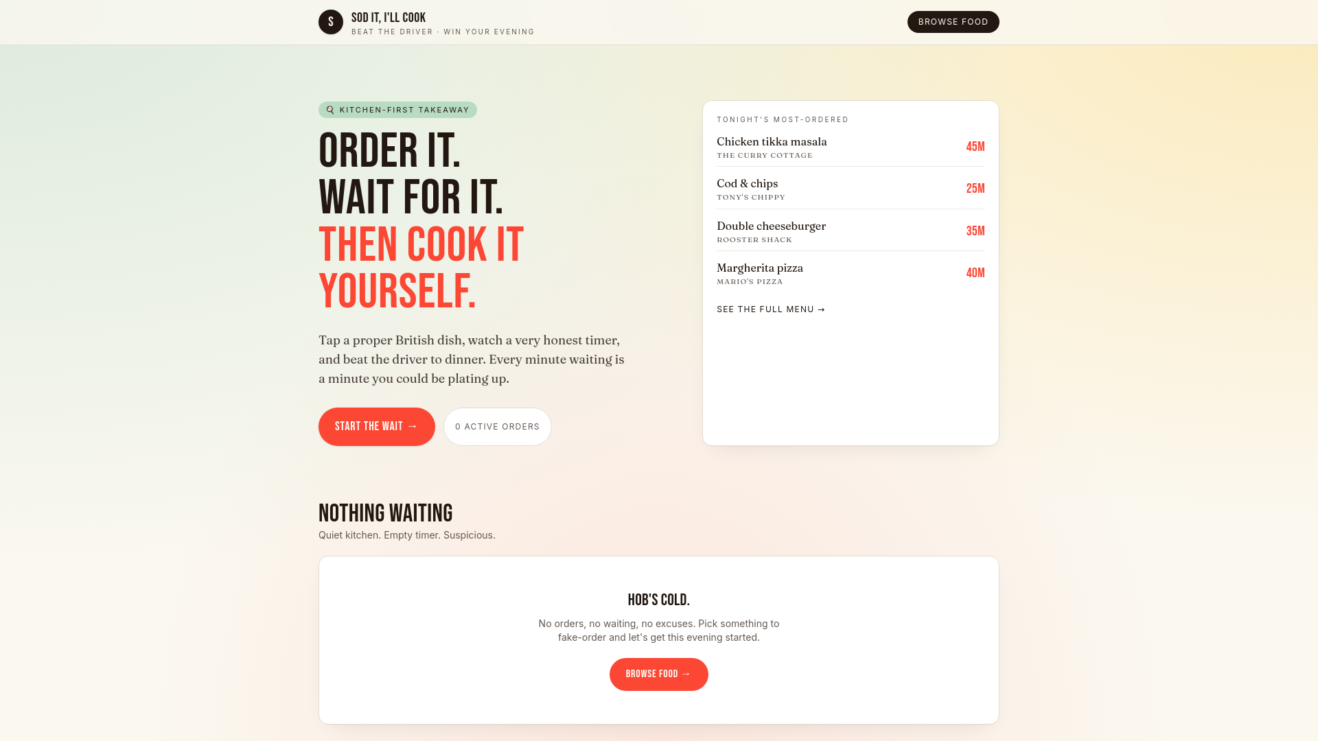Beat the Driver - a browser "game" to reduce how many takeouts we order logo