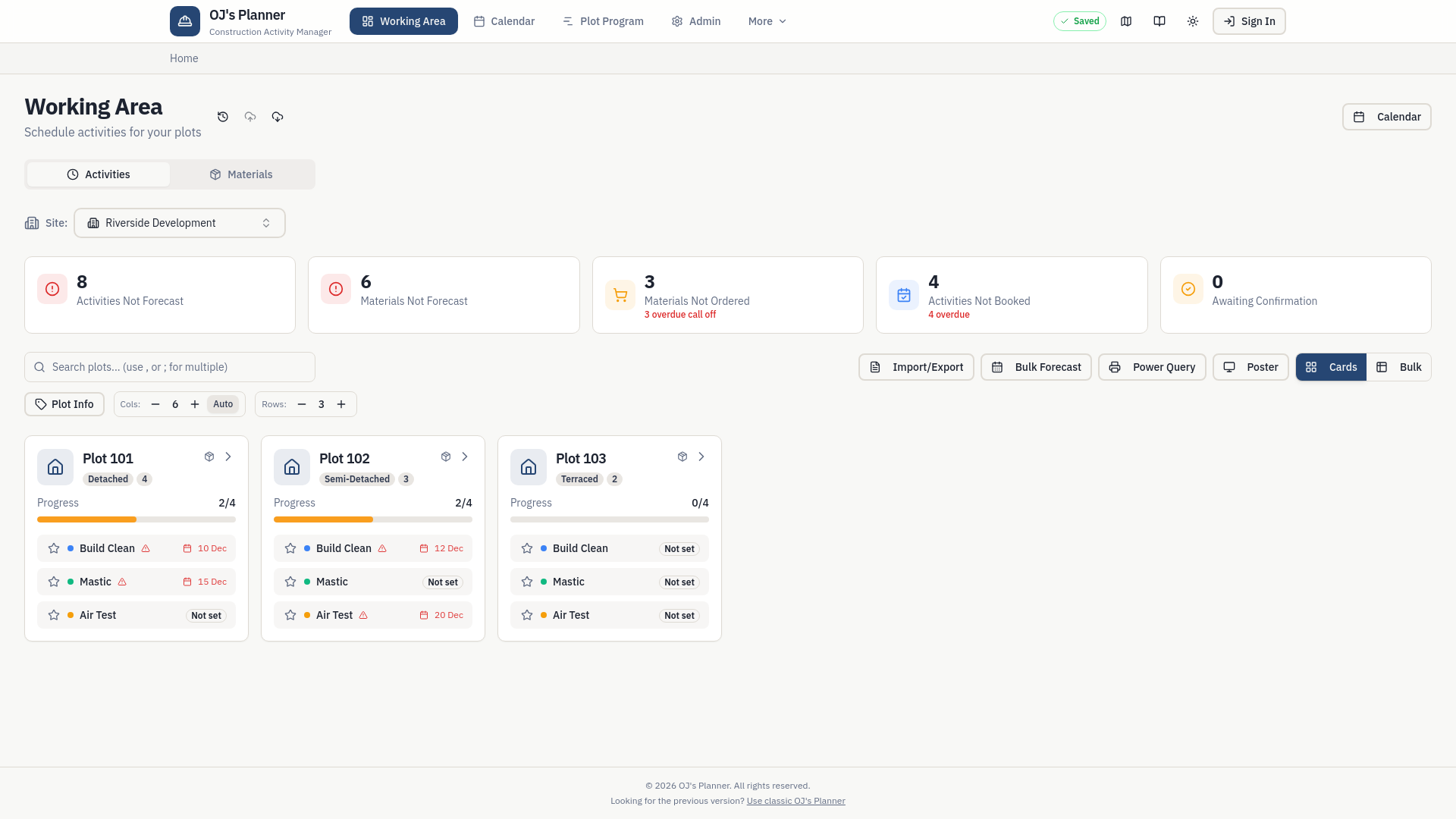 OJ's Planner - Construction Activity Manager