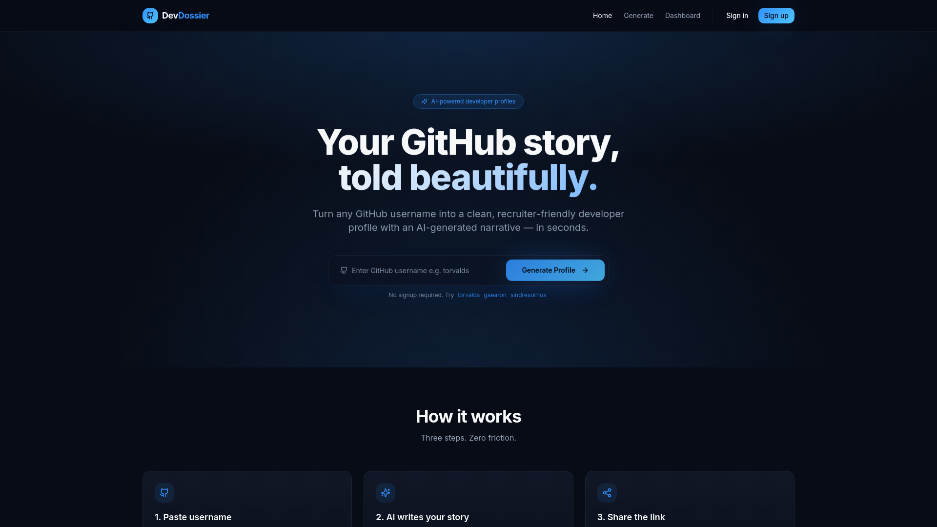 DevDossier - Your GitHub story — official preview image
