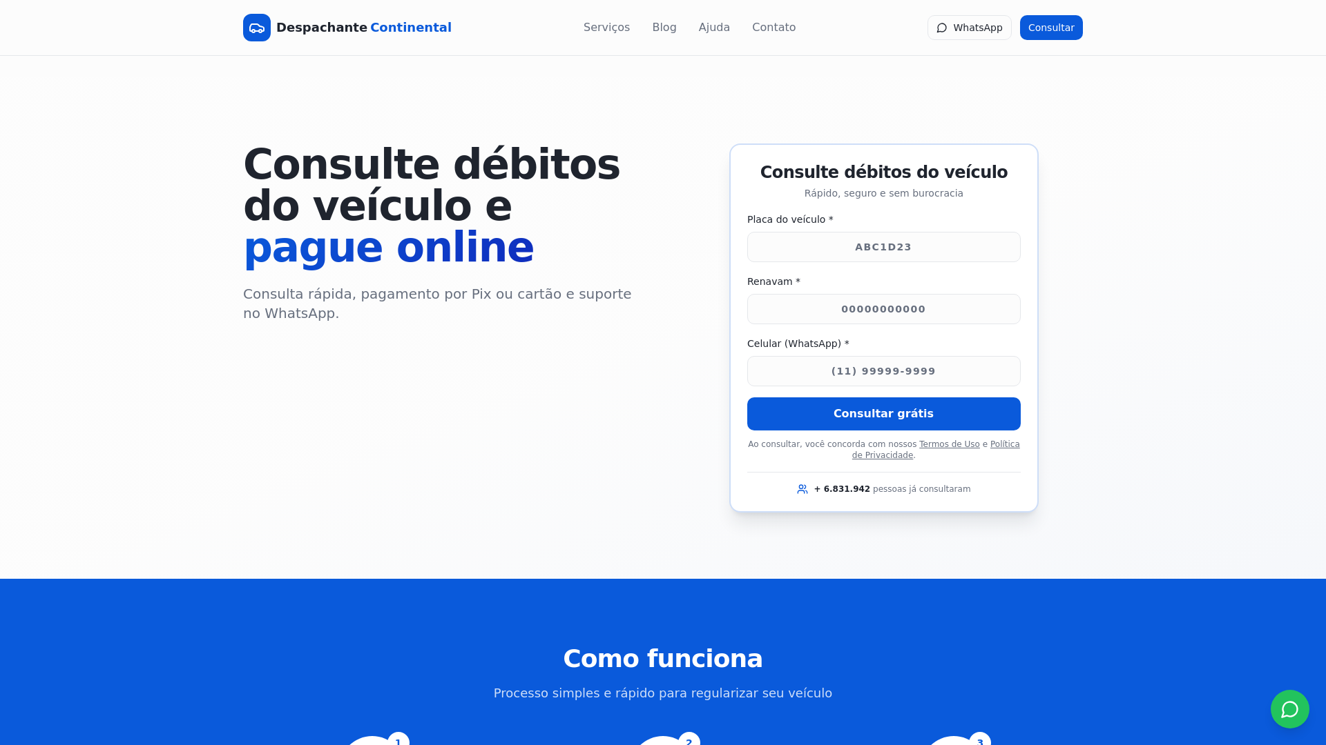 Preview público do site Despachante Continental