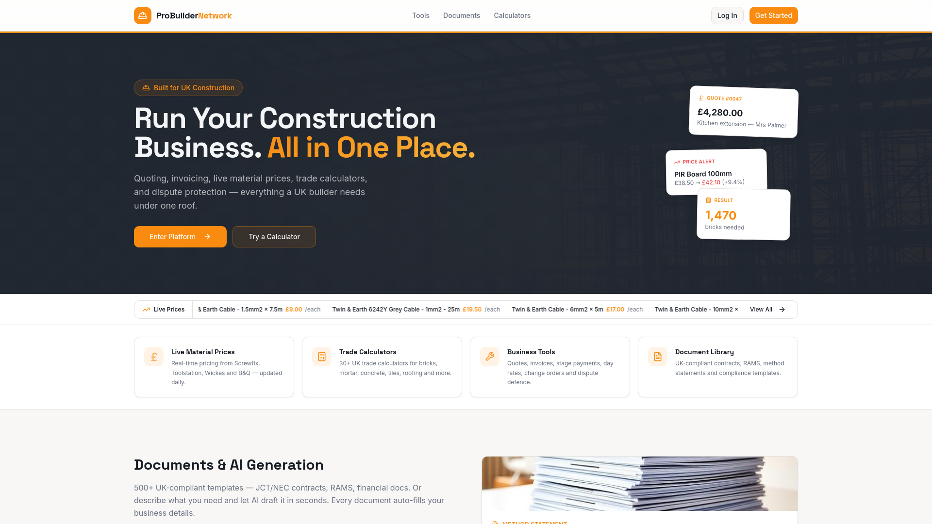 ProBuilder Network — Tools for UK Construction SMEs