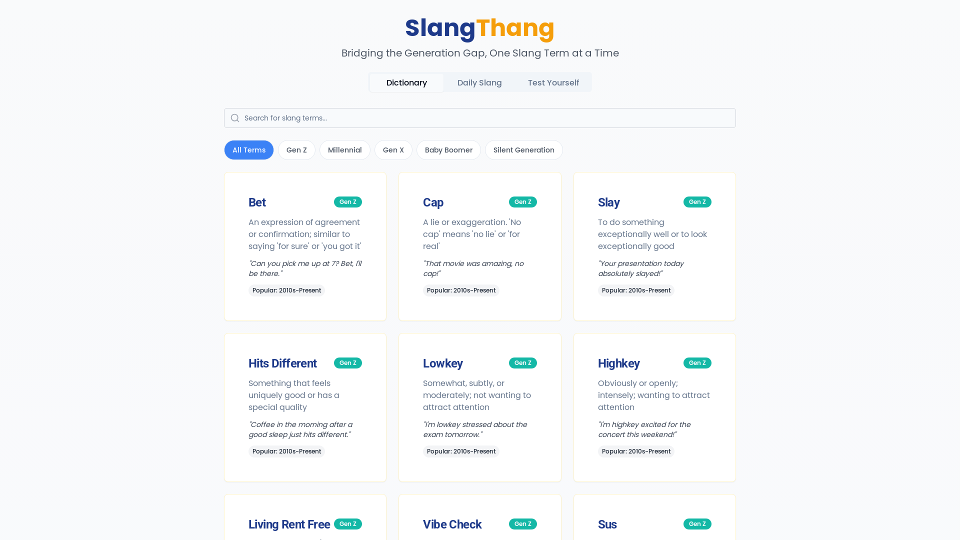 SlangThang | Interactive Slang Dictionary Across Generations
