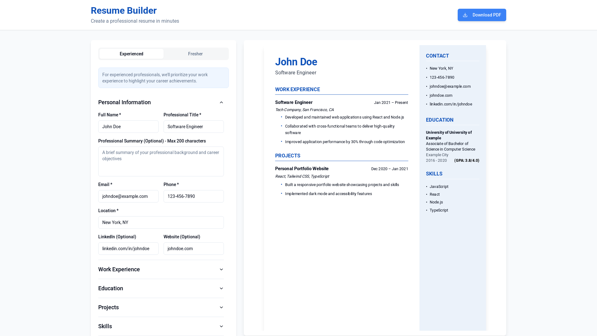 Professional Resume & CV Builder Platform
