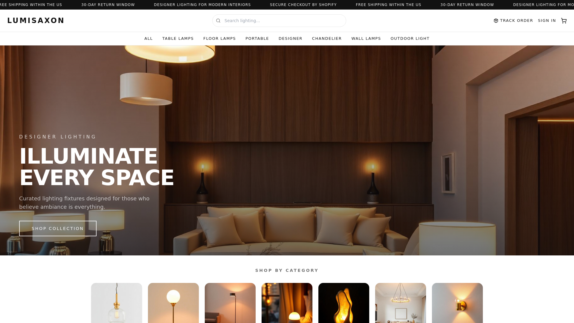 LUMISAXON premium designer lighting website preview