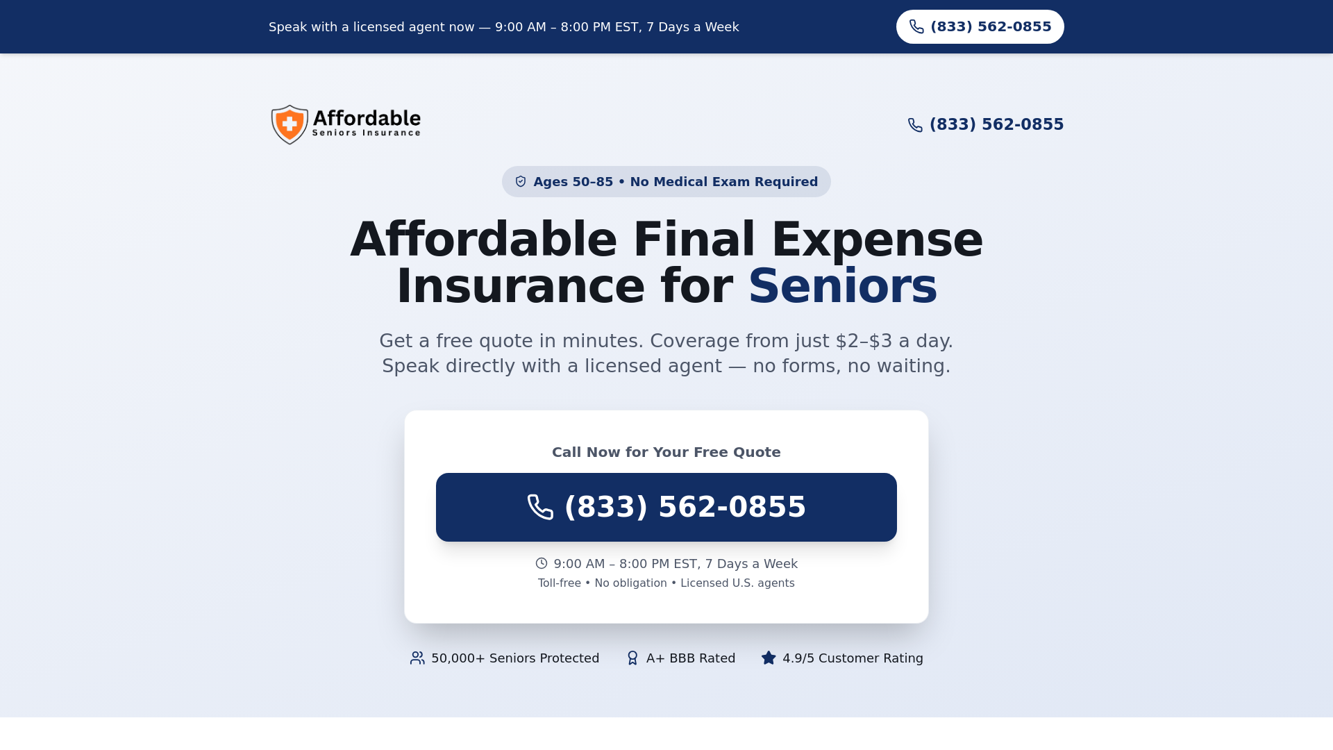 Final Expense Insurance for Seniors | Call (833) 562-0855