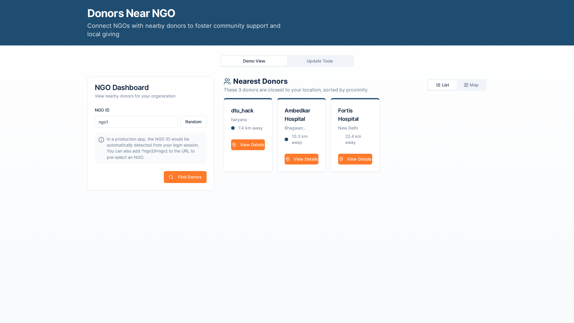 Professional Donor Proximity Mapping Platform