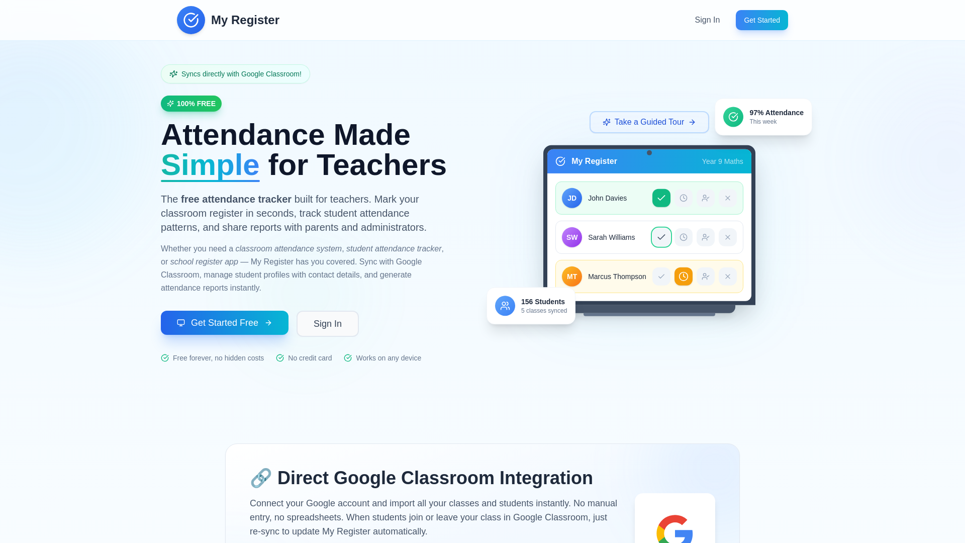 Free Attendance Tracker for Teachers & Schools | My Register