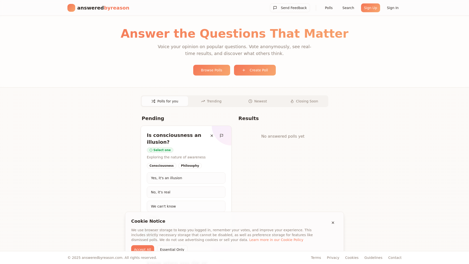 answeredbyreason - Anonymous Polling & Public Opinion Platform