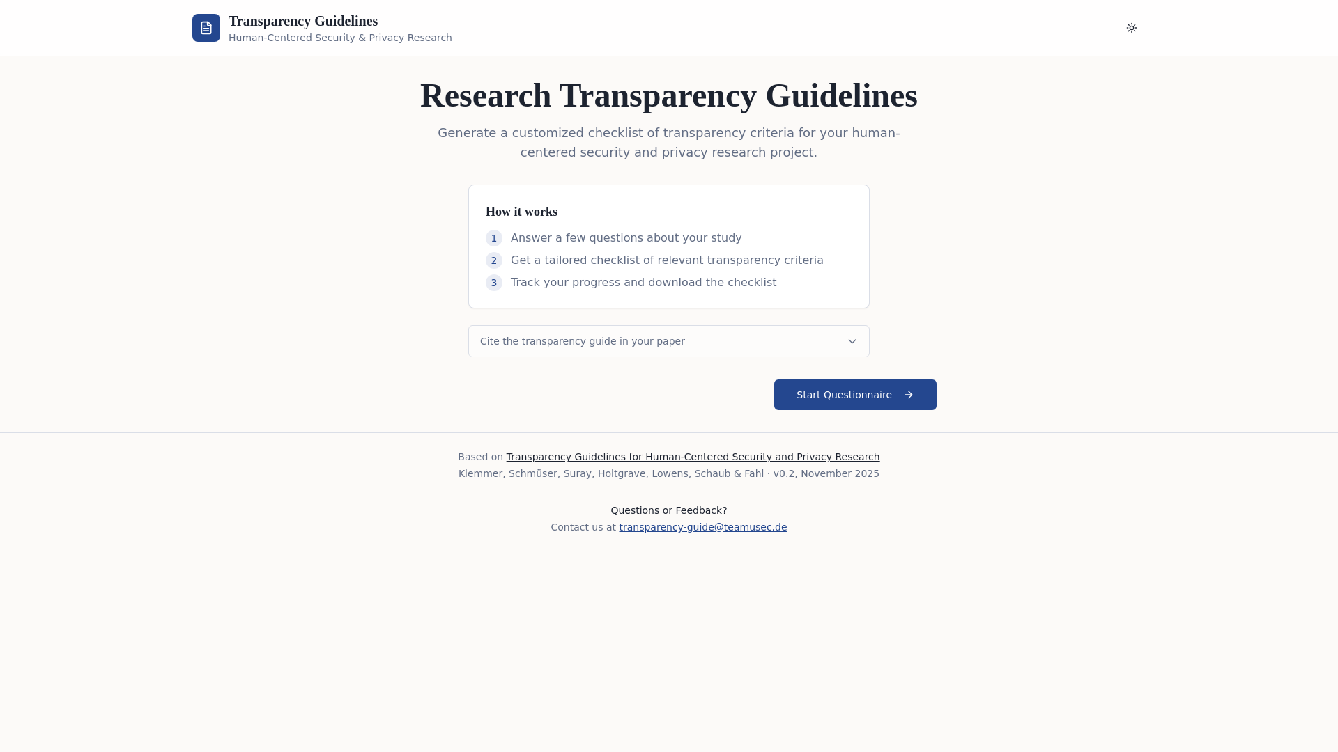 Transparency Guidelines Checklist | Human-Centered Security & Privacy ...