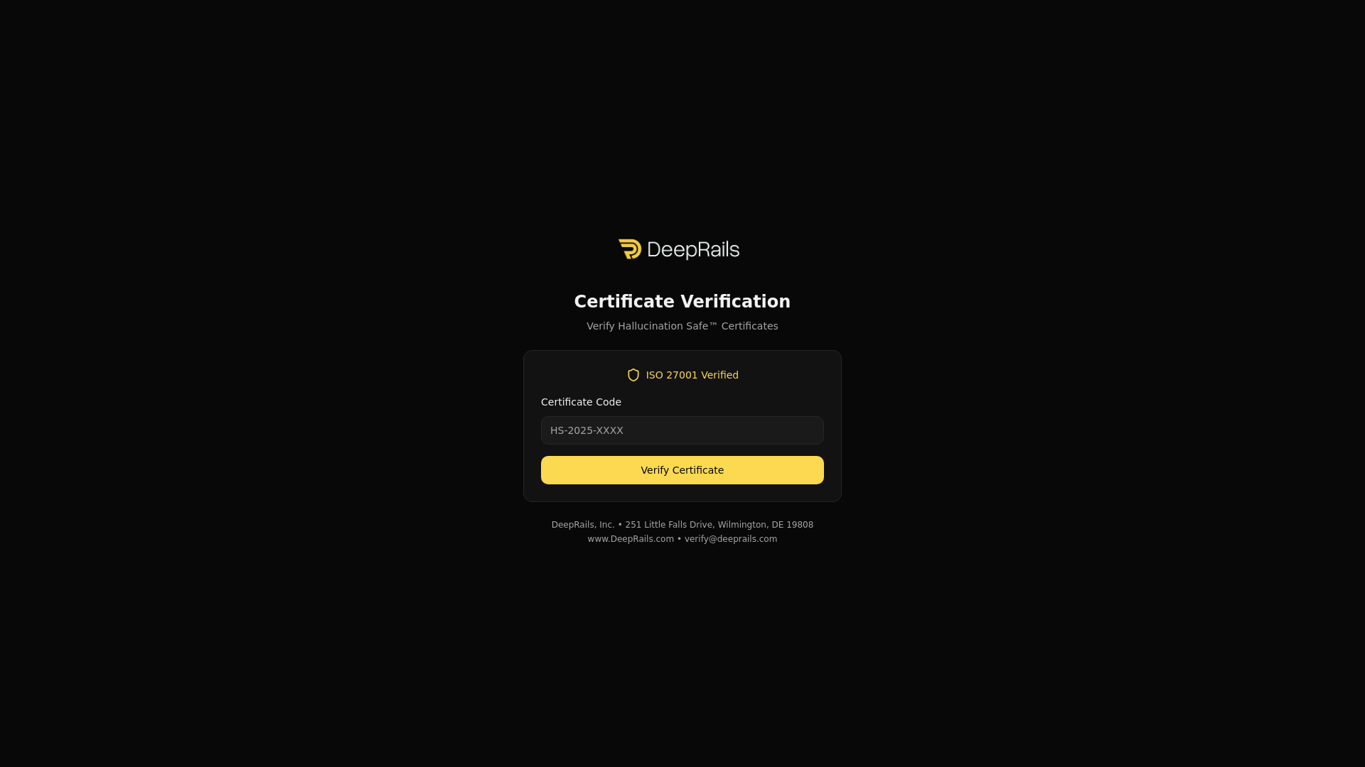 DeepRails Certificate Verification