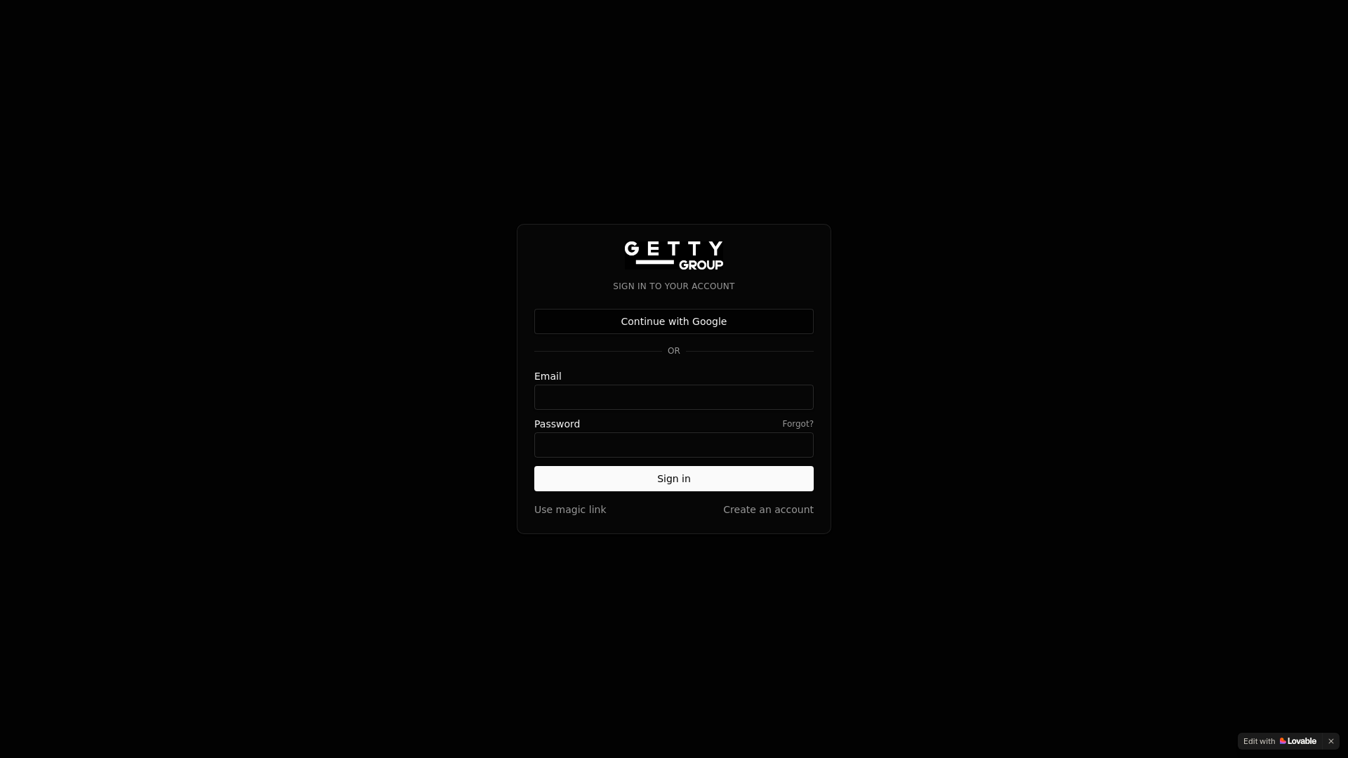 Getty Images Sign In Dashboard — Getty Group Hub