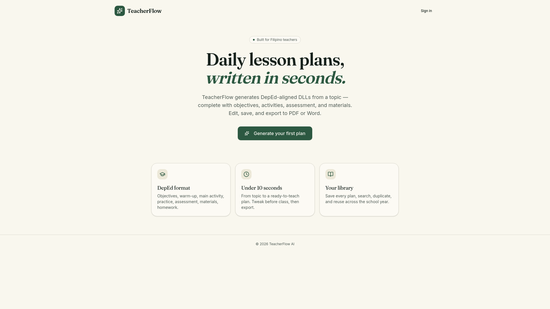 Lesson Flow Software TeacherFlow — AI Lesson Plan Generator for Filipino Teachers