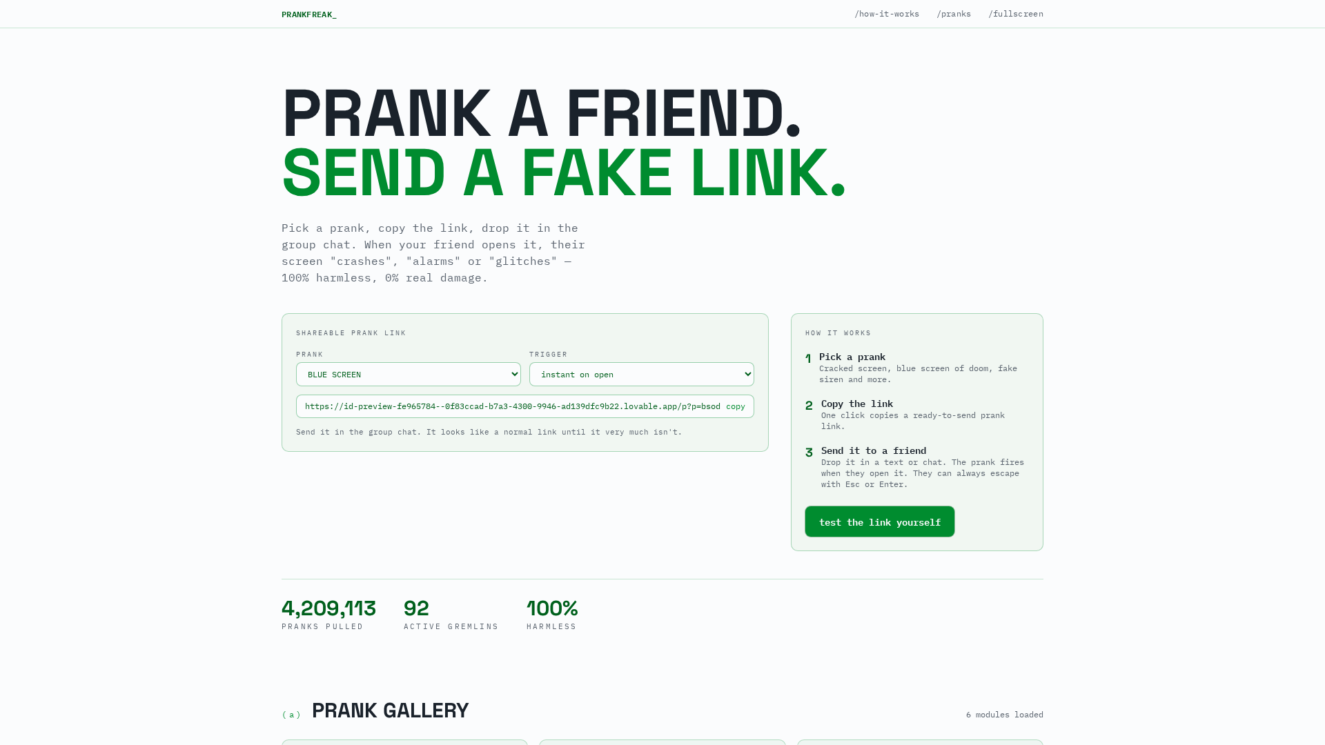 Prankfreak — Prank a friend, send a fake link