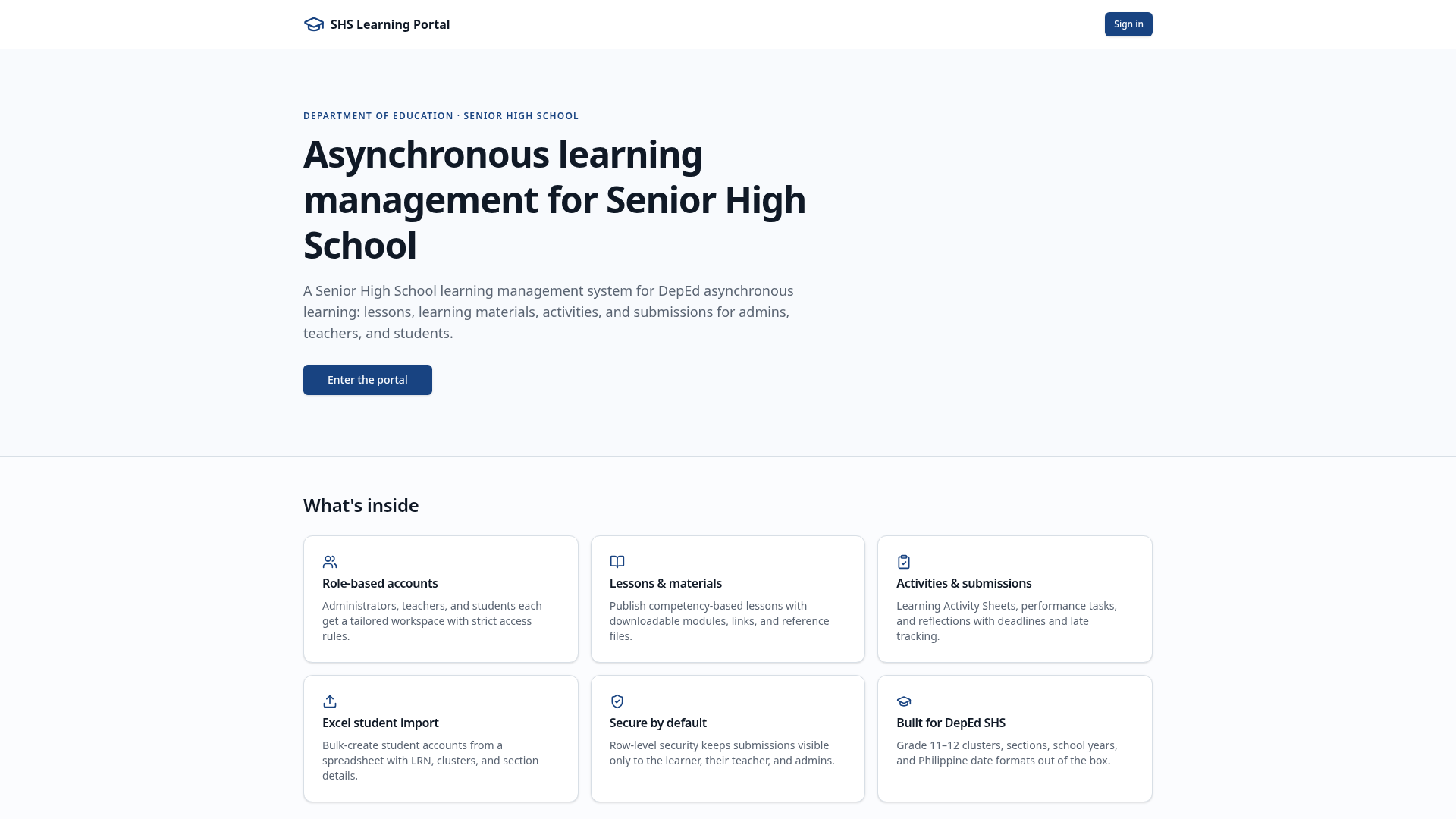 Grade R Learning Boxes SHS Learning Portal — DepEd Asynchronous LMS