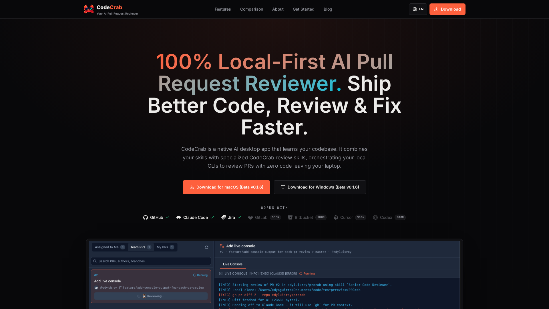 CodeCrab – Local-first desktop app for AI code reviews