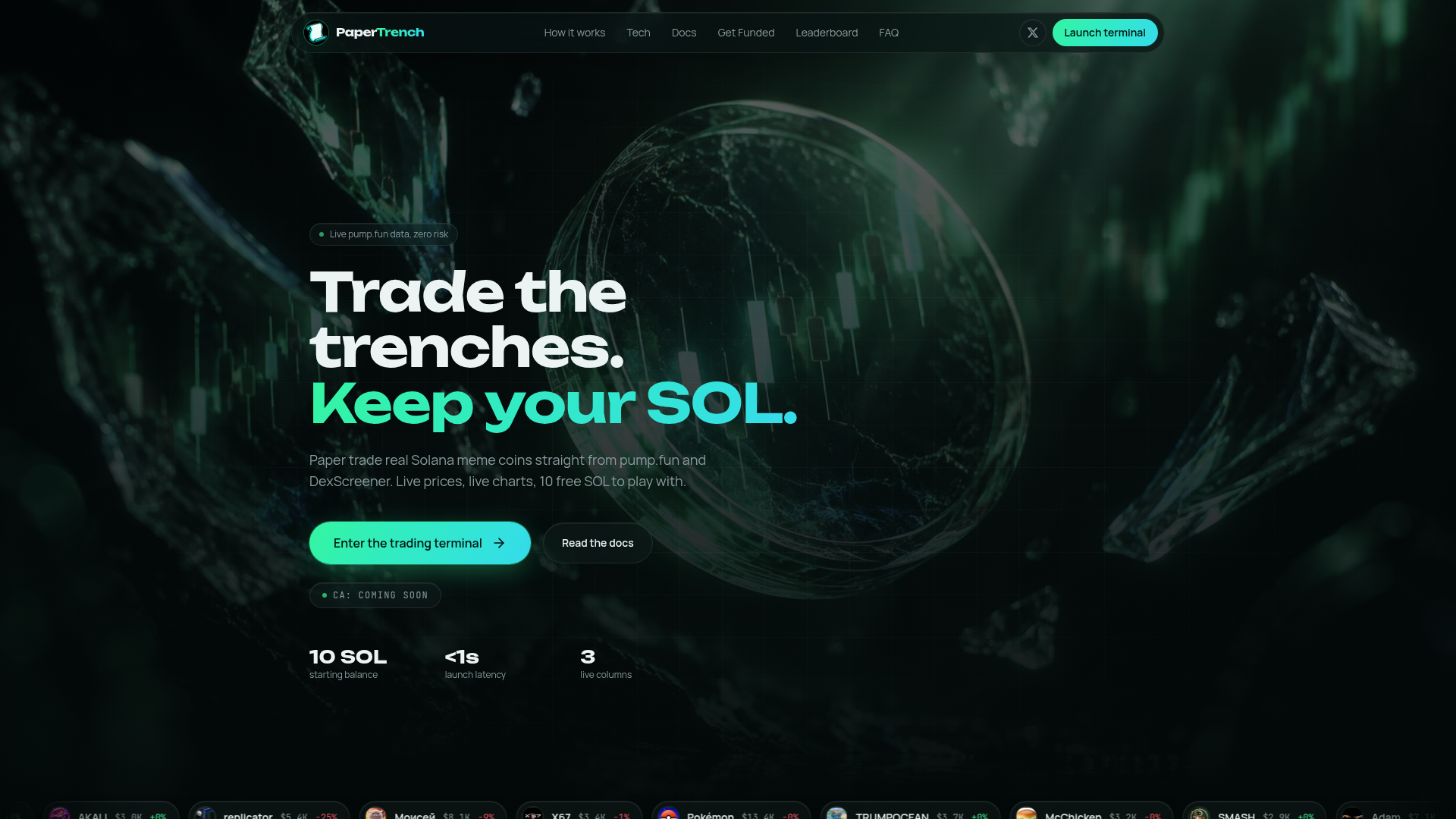 PaperTrench | Paper trade pump.fun meme coins with live prices