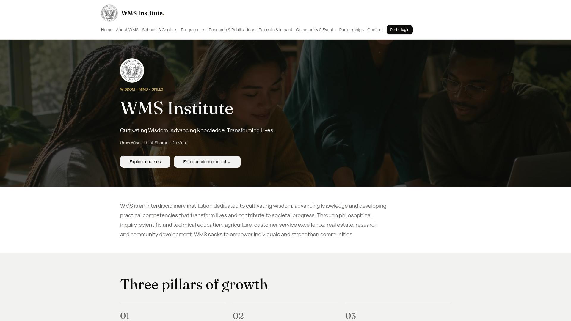 Institute Projects WMS Institute — Wisdom, Mind and Skills